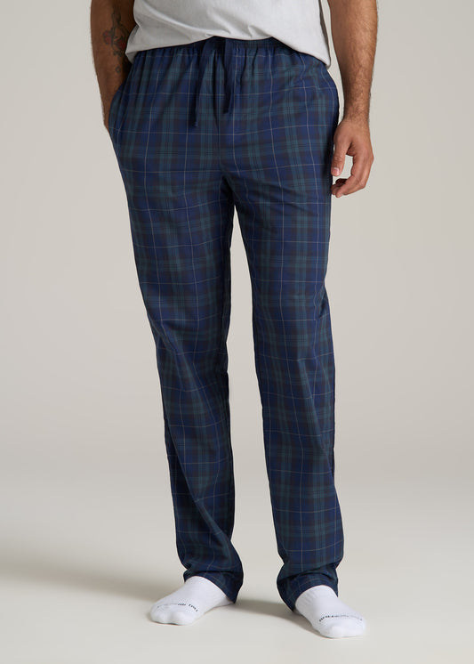 Woven Pajama Pants for Tall Men in Navy Tartan