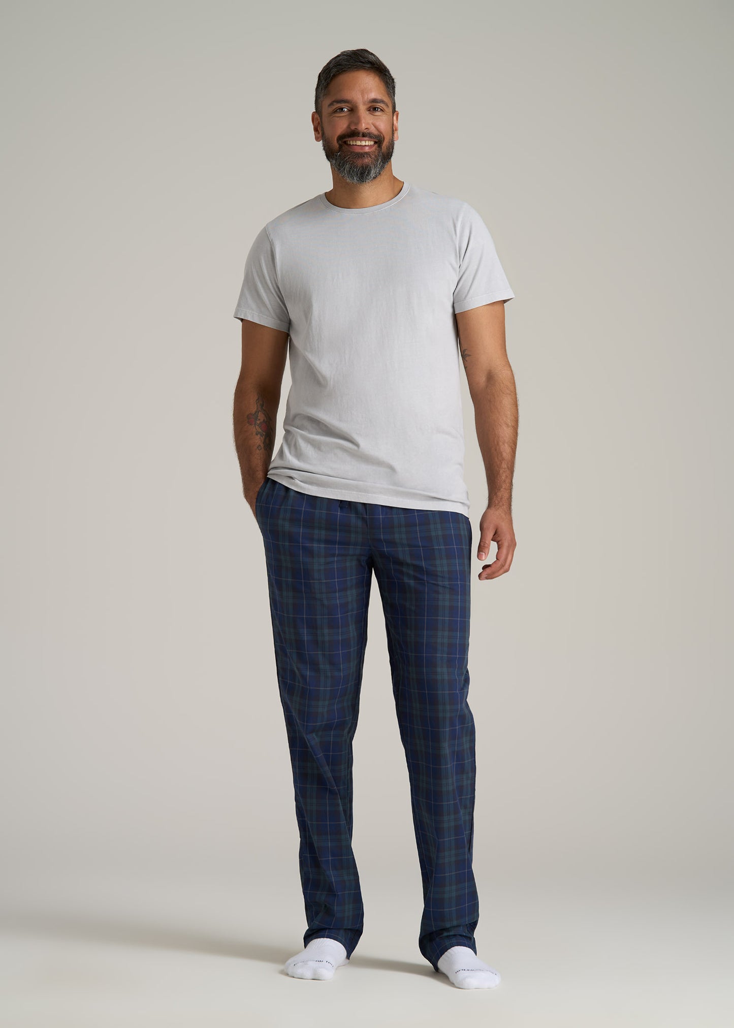 Woven Pajama Pants for Tall Men in Navy Tartan