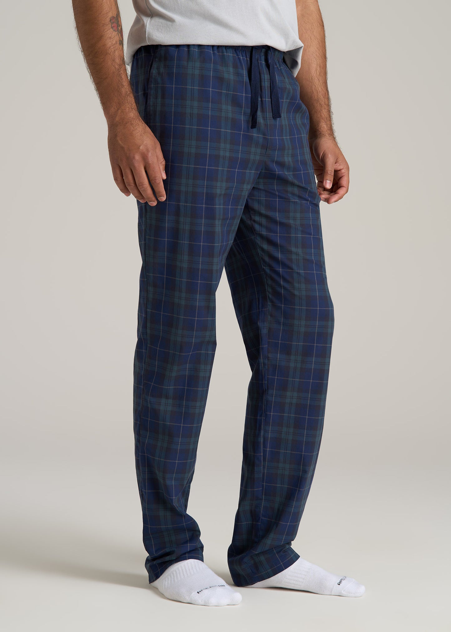 Woven Pajama Pants for Tall Men in Navy Tartan