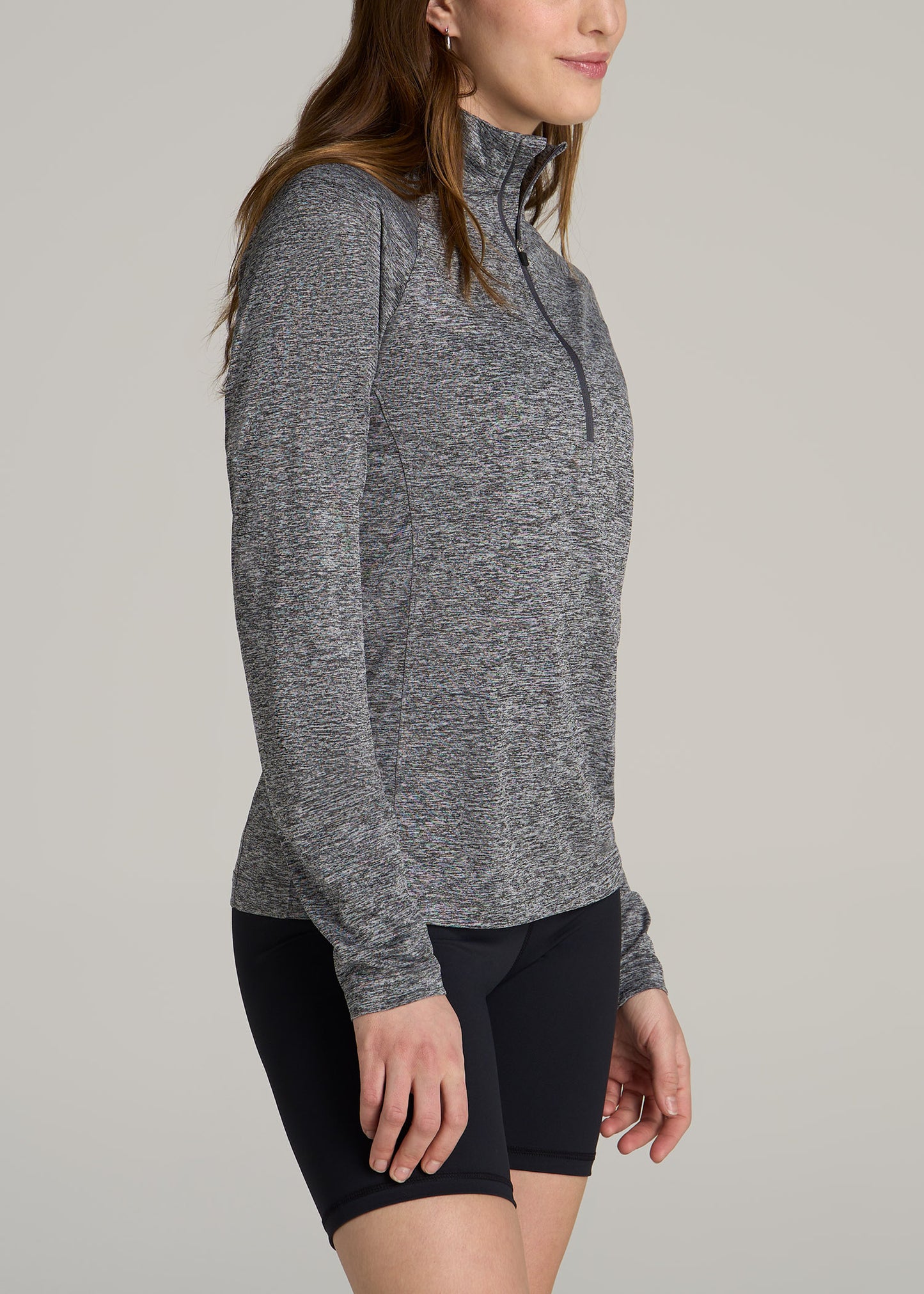 Long Sleeve Active Half Zip Pullover Tall Women's Jacket in Grey Space Dye