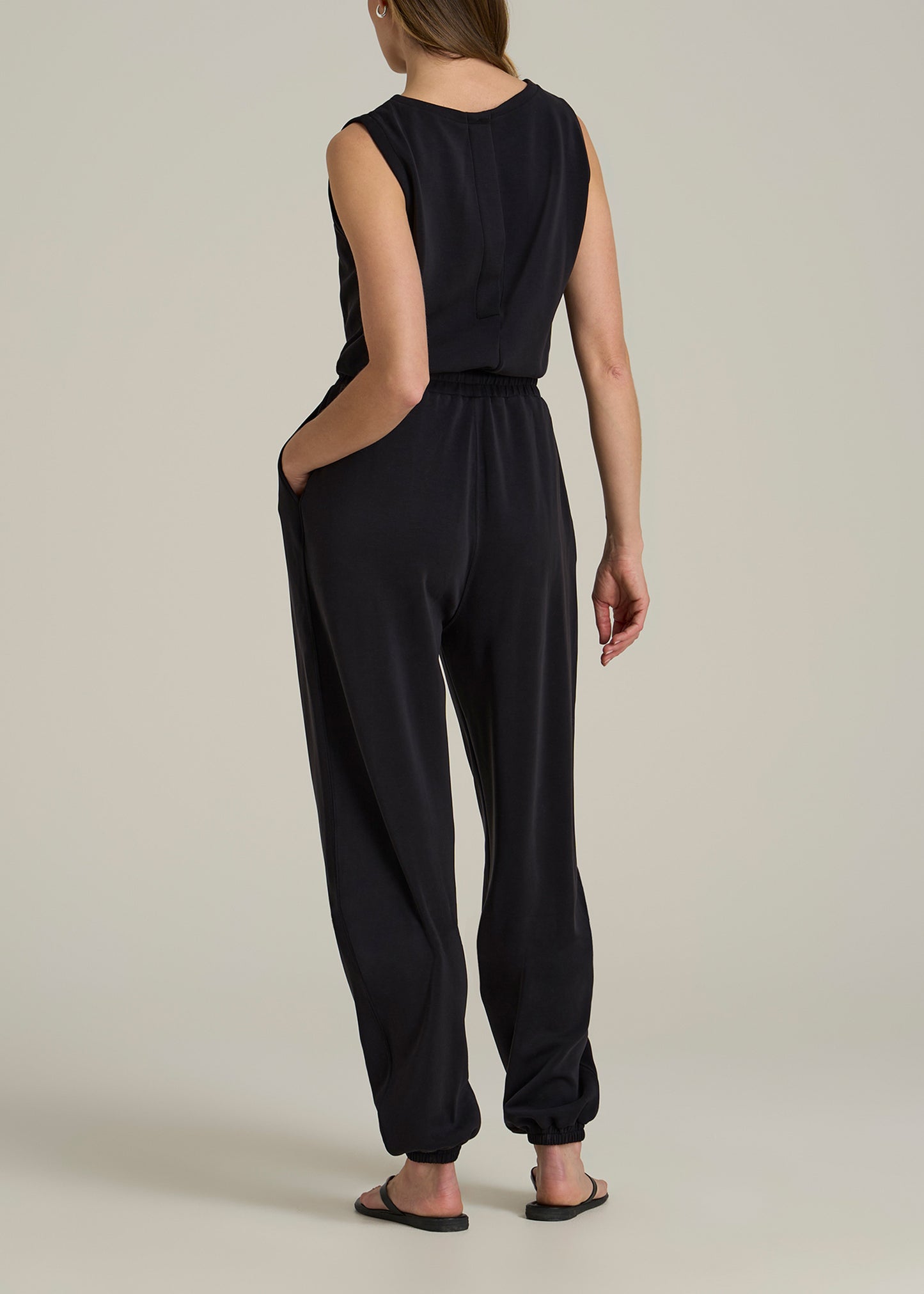 Soft Motion Sleeveless Sweatpant Jumpsuit for Tall Women in Black