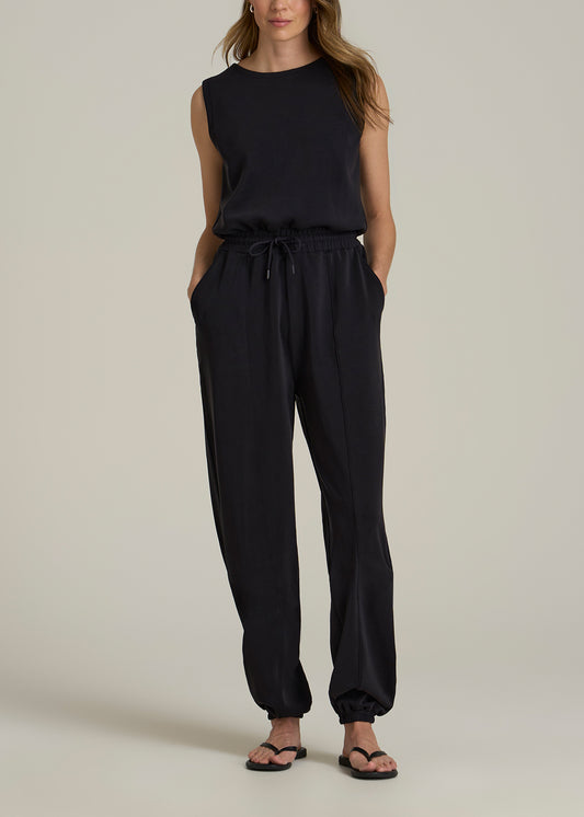 Soft Motion Sleeveless Sweatpant Jumpsuit for Tall Women in Black