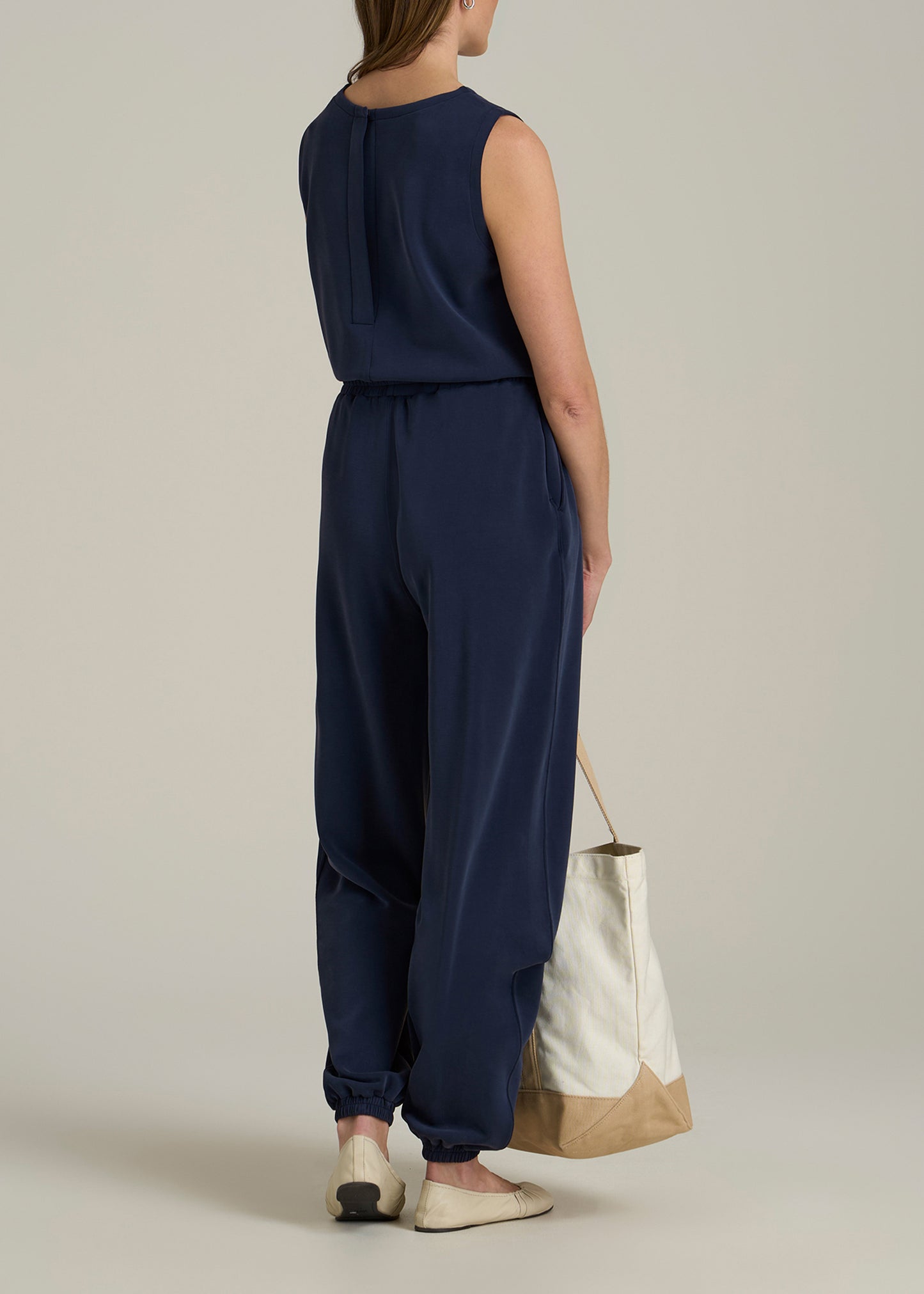 Soft Motion Sleeveless Sweatpant Jumpsuit for Tall Women in Navy