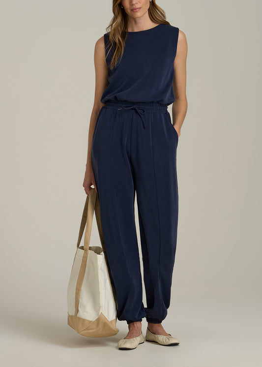 Soft Motion Sleeveless Sweatpant Jumpsuit for Tall Women in Navy