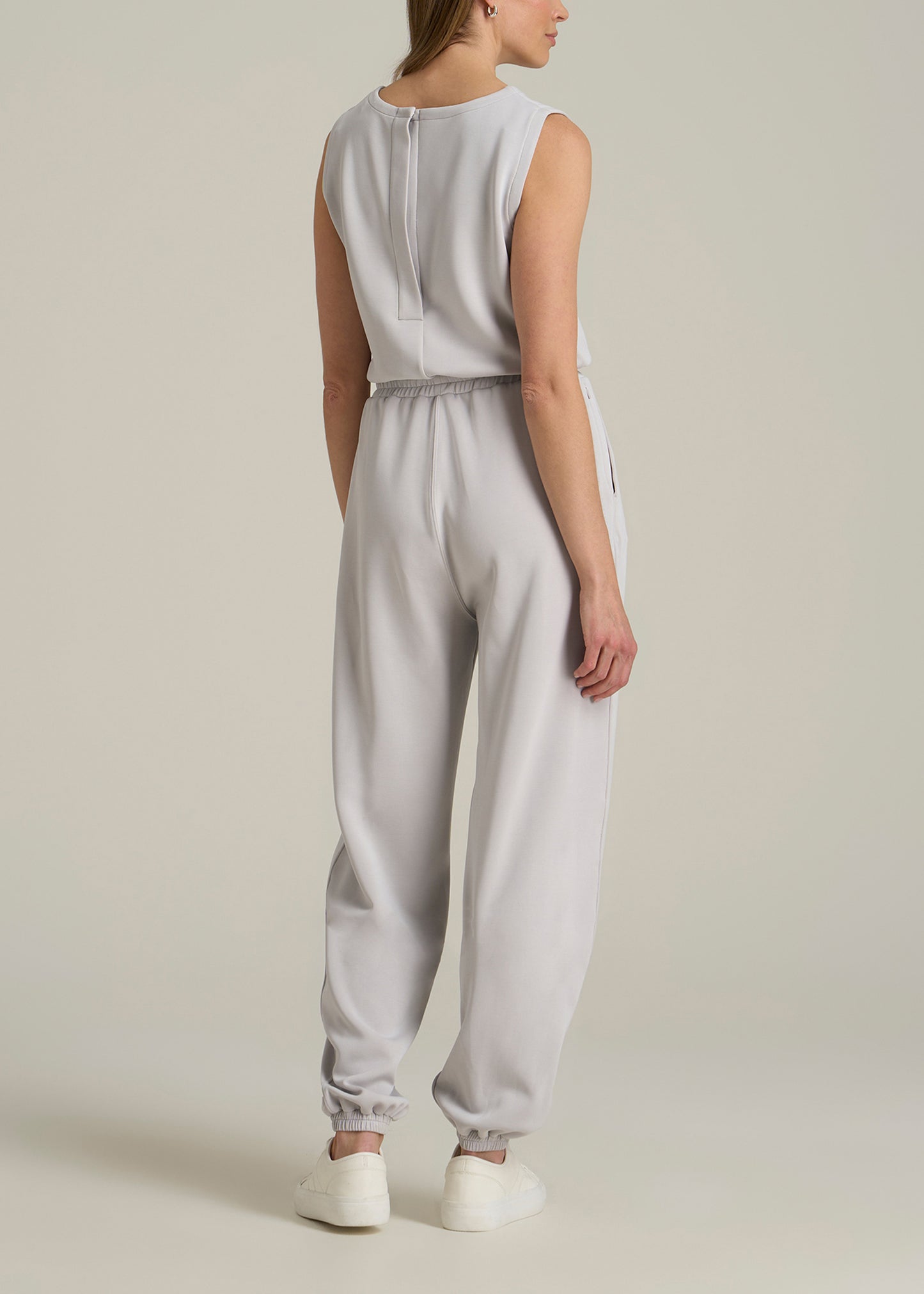 Soft Motion Sleeveless Sweatpant Jumpsuit for Tall Women in Vapor Grey