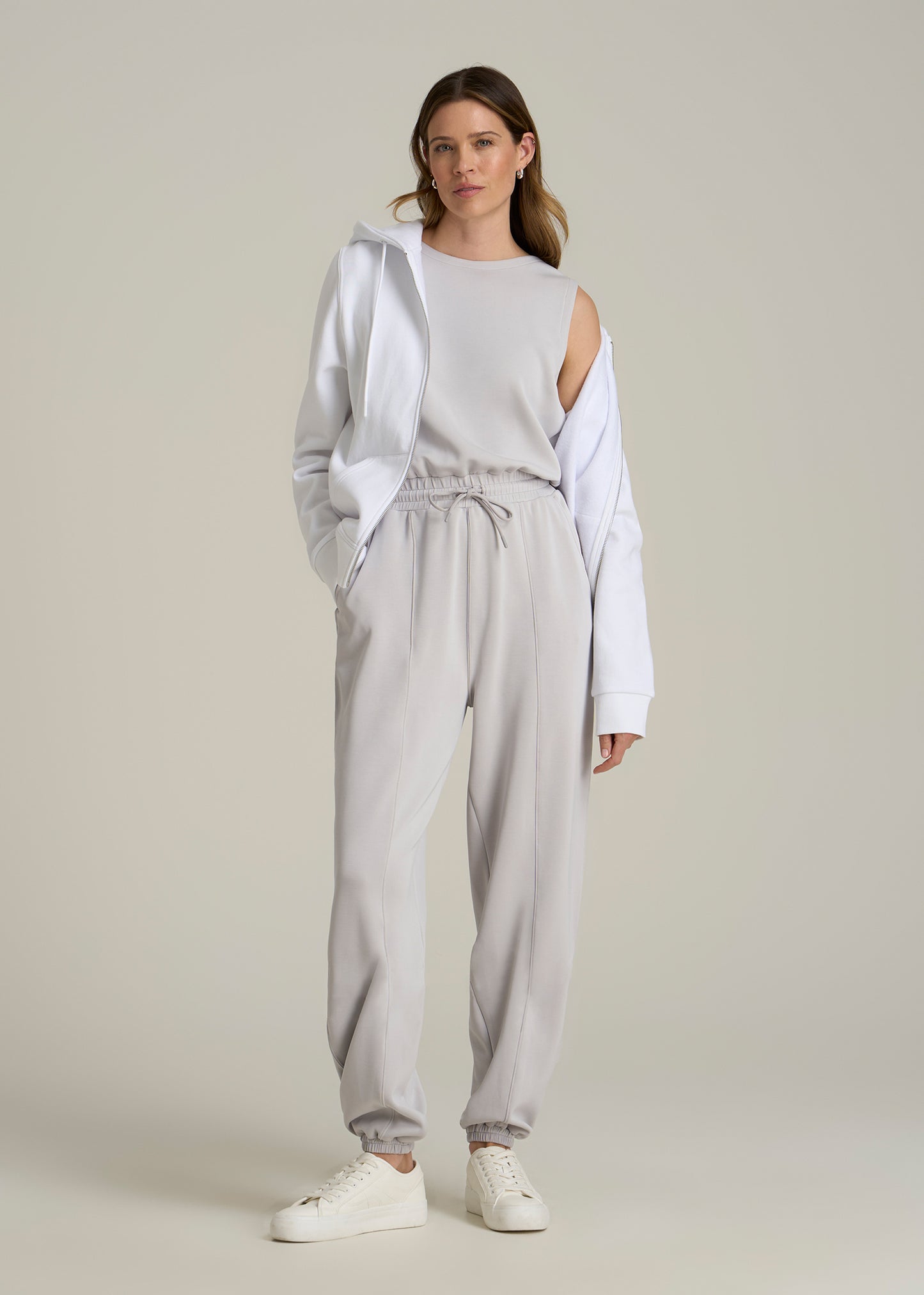 Soft Motion Sleeveless Sweatpant Jumpsuit for Tall Women in Vapor Grey