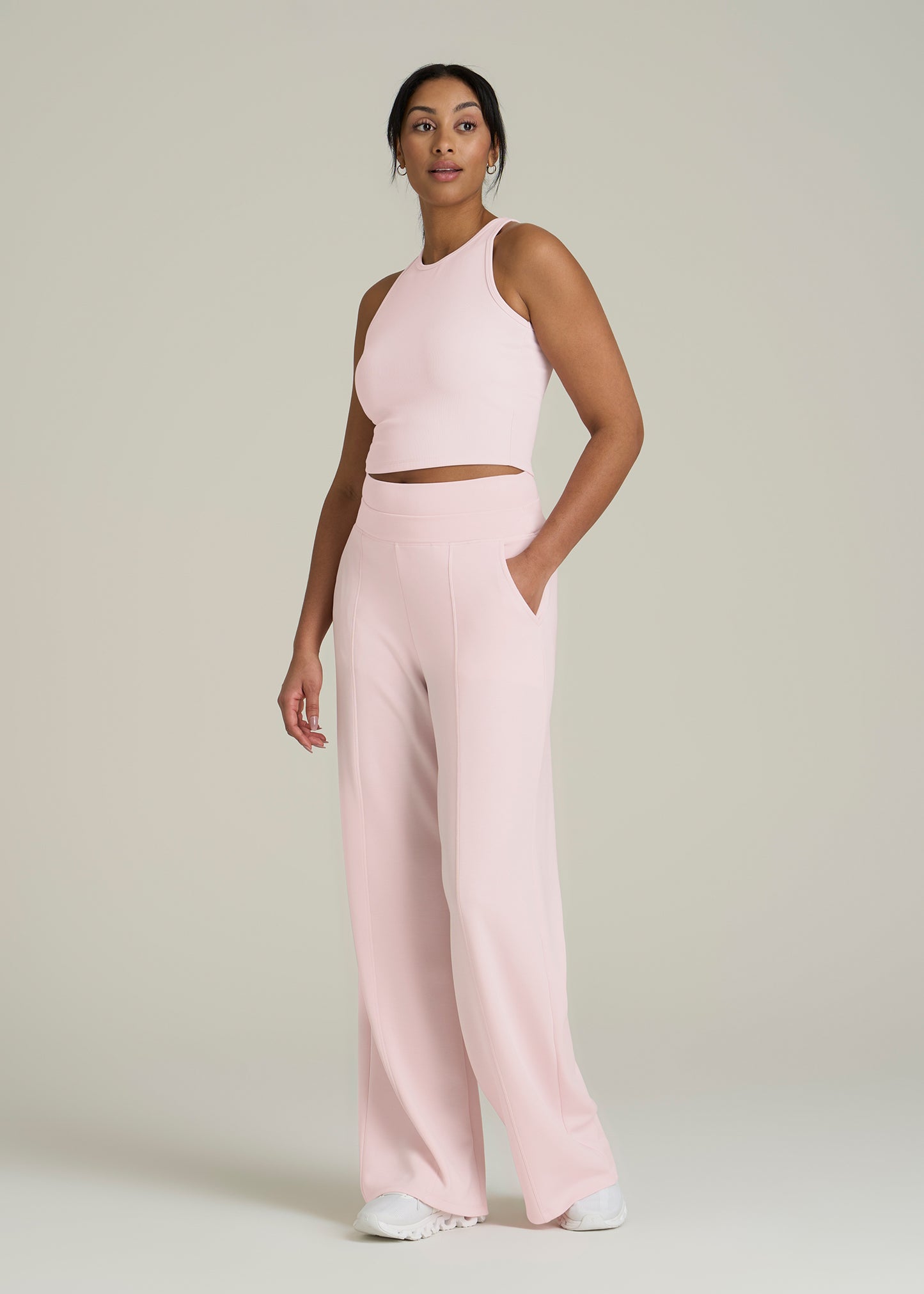 Soft Motion Wide Leg Ultra High Rise Pant for Tall Women in Barely Pink