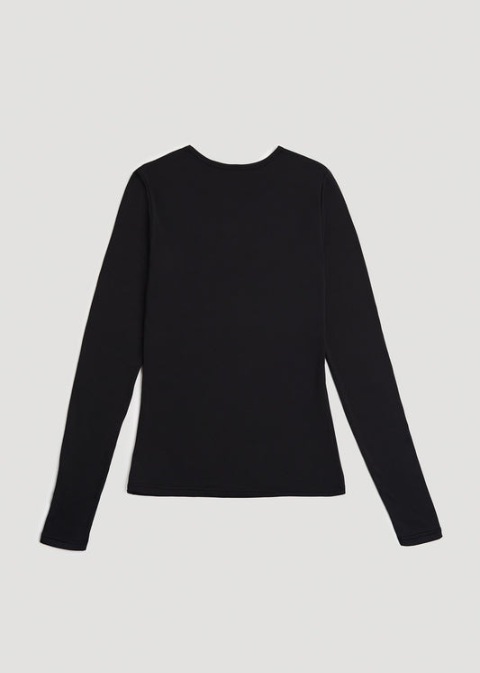 Base Layer Long Sleeve Shirt for Tall Women in Black