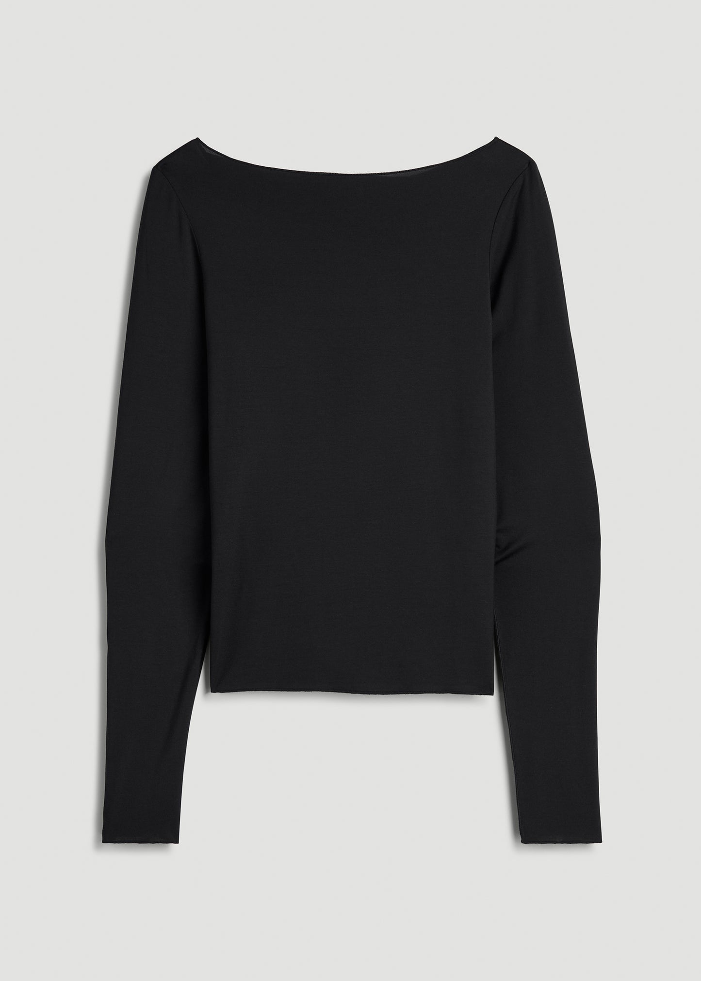 Boatneck Long Sleeve Exposed Seam Top for Tall Women in Black