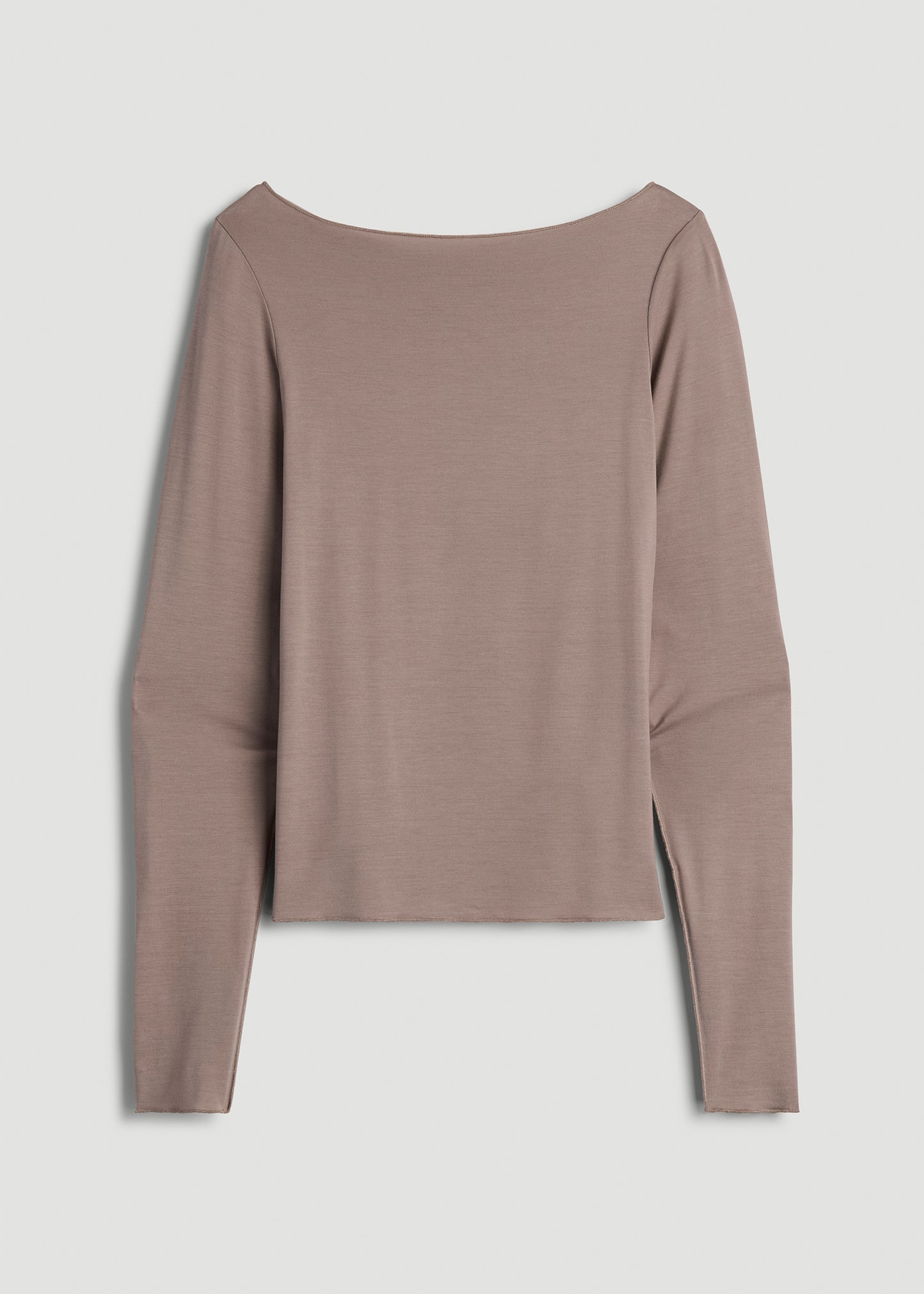 Boatneck Long Sleeve Exposed Seam Top for Tall Women in Dark Sand