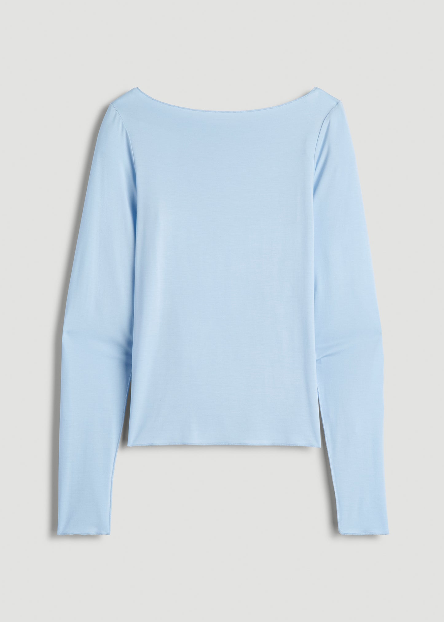 Boatneck Long Sleeve Exposed Seam Top for Tall Women in Ice Blue