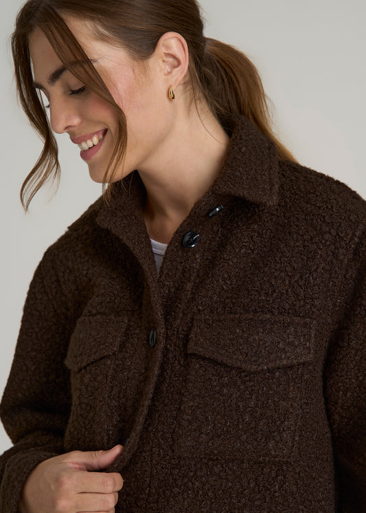 Relaxed Boucle Tall Women's Shacket in Espresso