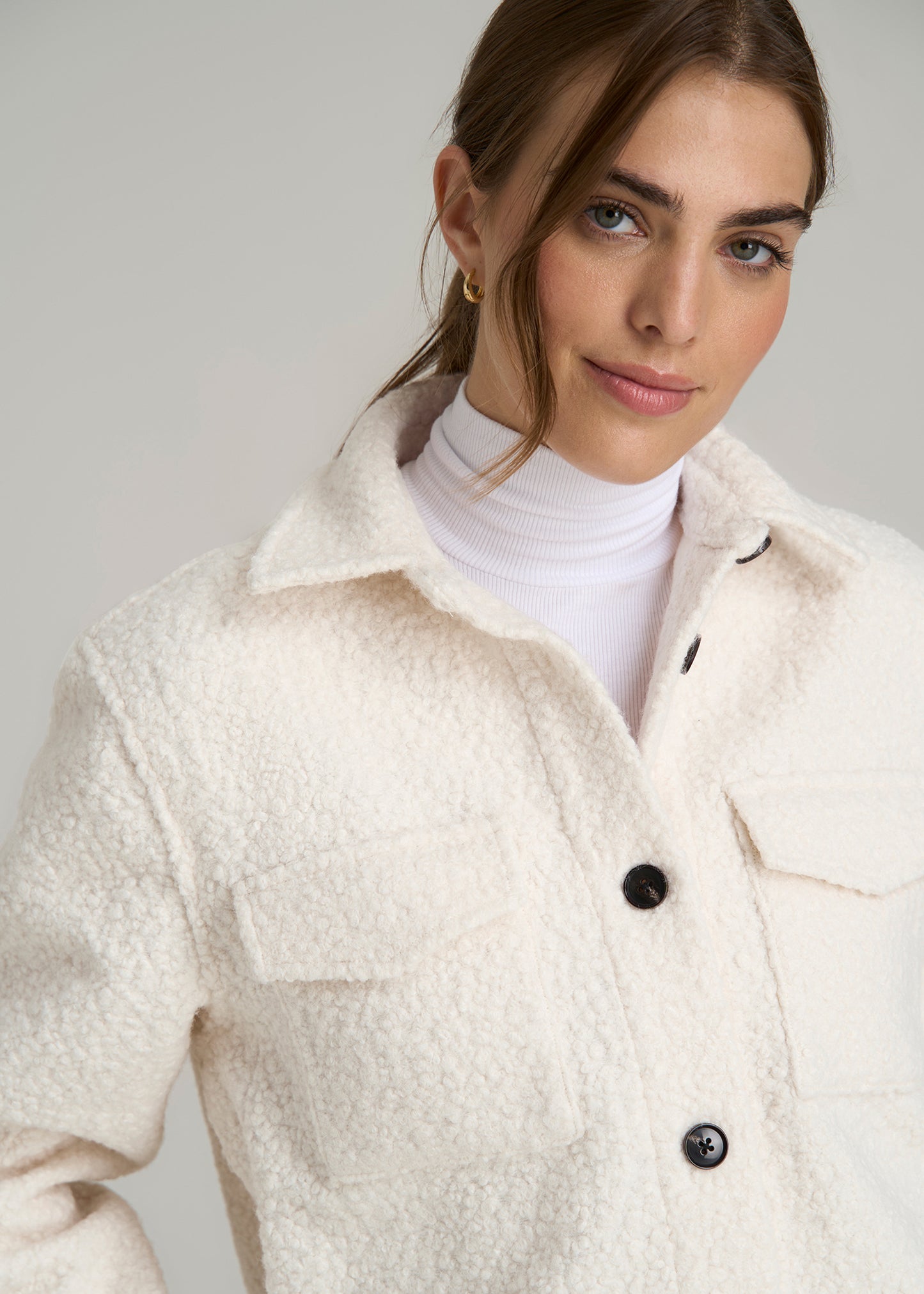 Relaxed Boucle Tall Women's Shacket in Winter White