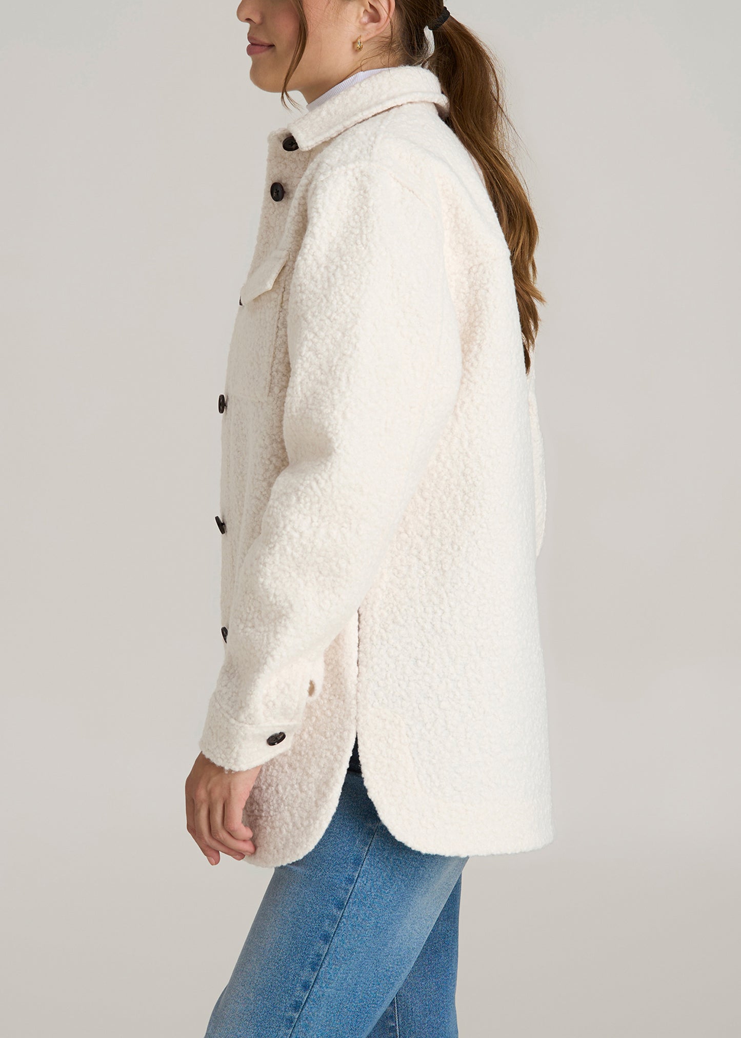 Relaxed Boucle Tall Women's Shacket in Winter White