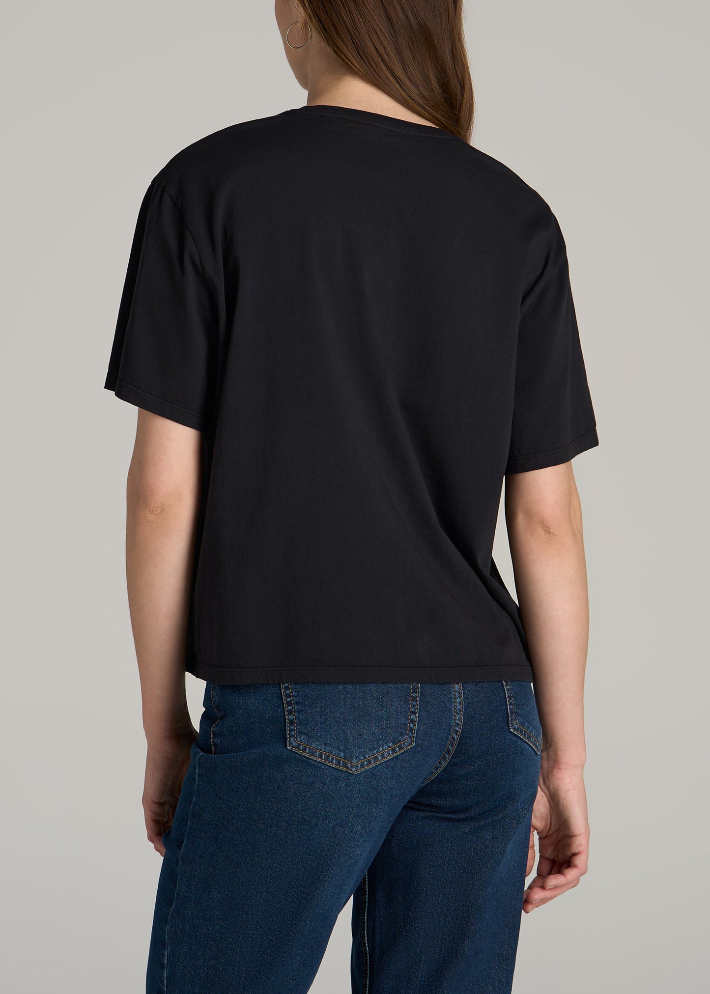 Boxy Short Sleeve T-Shirt for Tall Women in Black