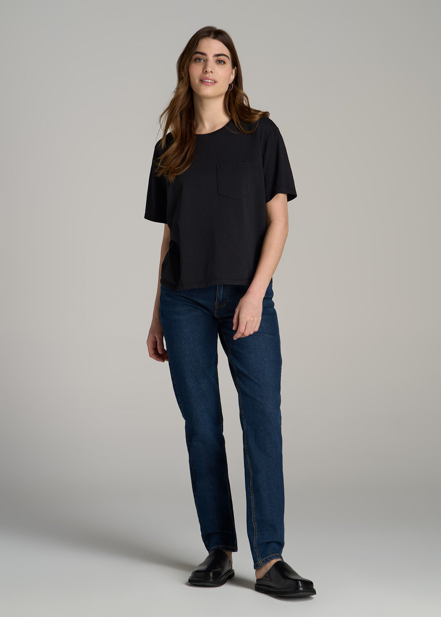 Boxy Short Sleeve T-Shirt for Tall Women in Black