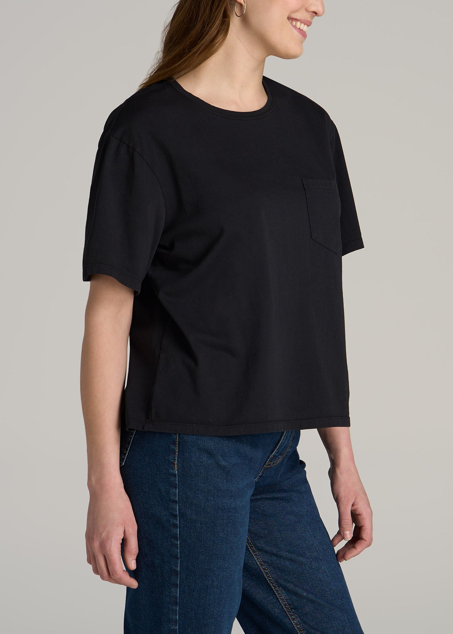 Boxy Short Sleeve T-Shirt for Tall Women in Black