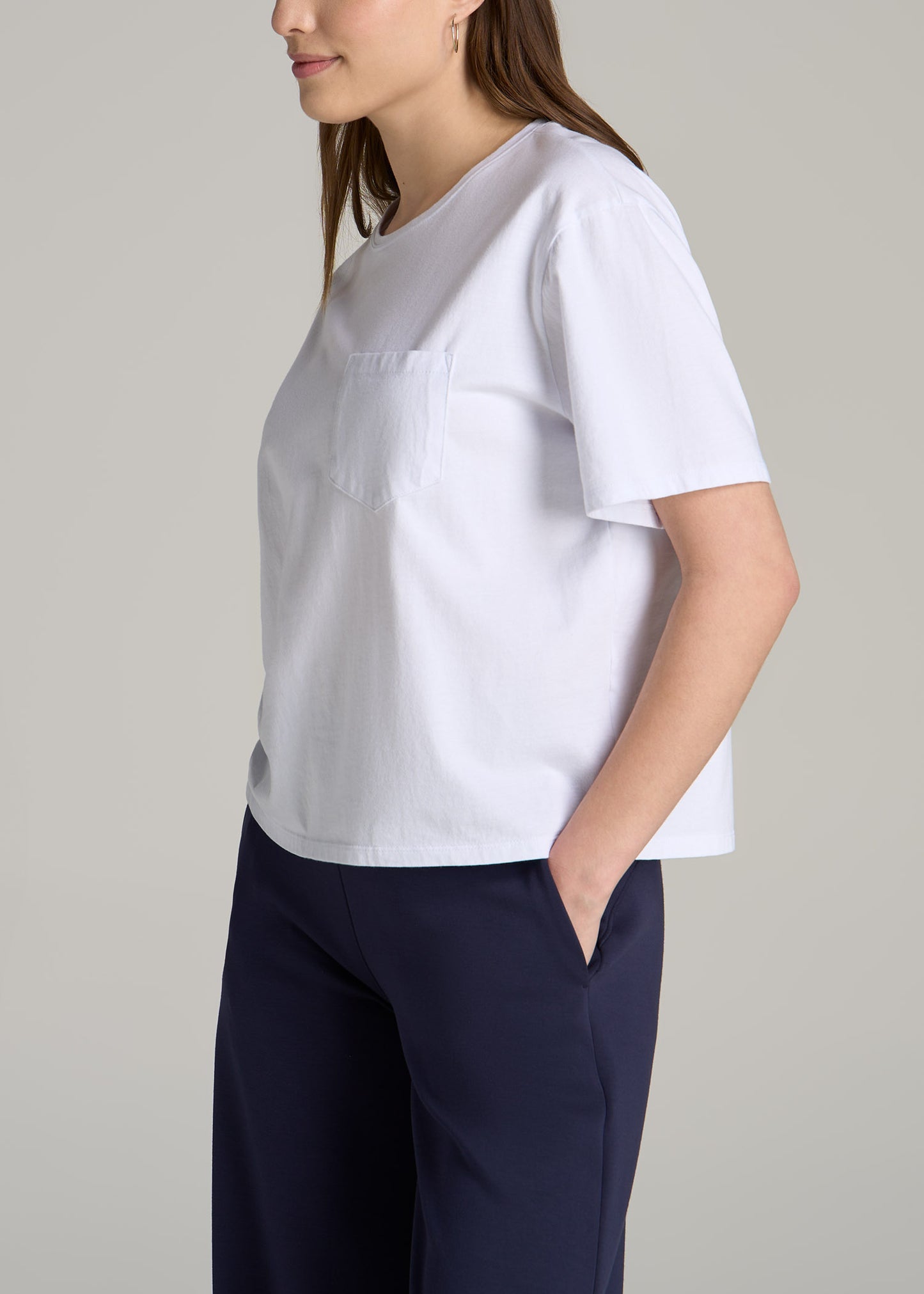 Boxy Short Sleeve T-Shirt for Tall Women in Bright White