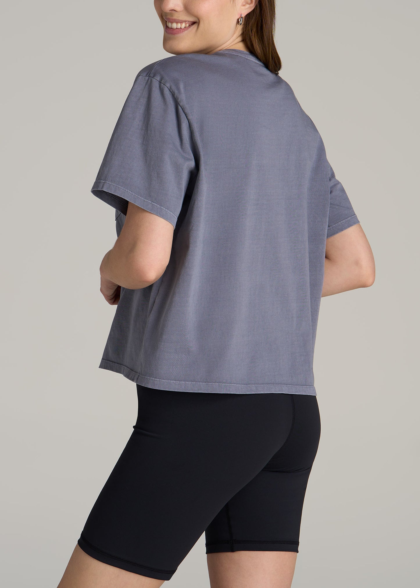 Boxy Short Sleeve T-Shirt for Tall Women in Skyline Grey