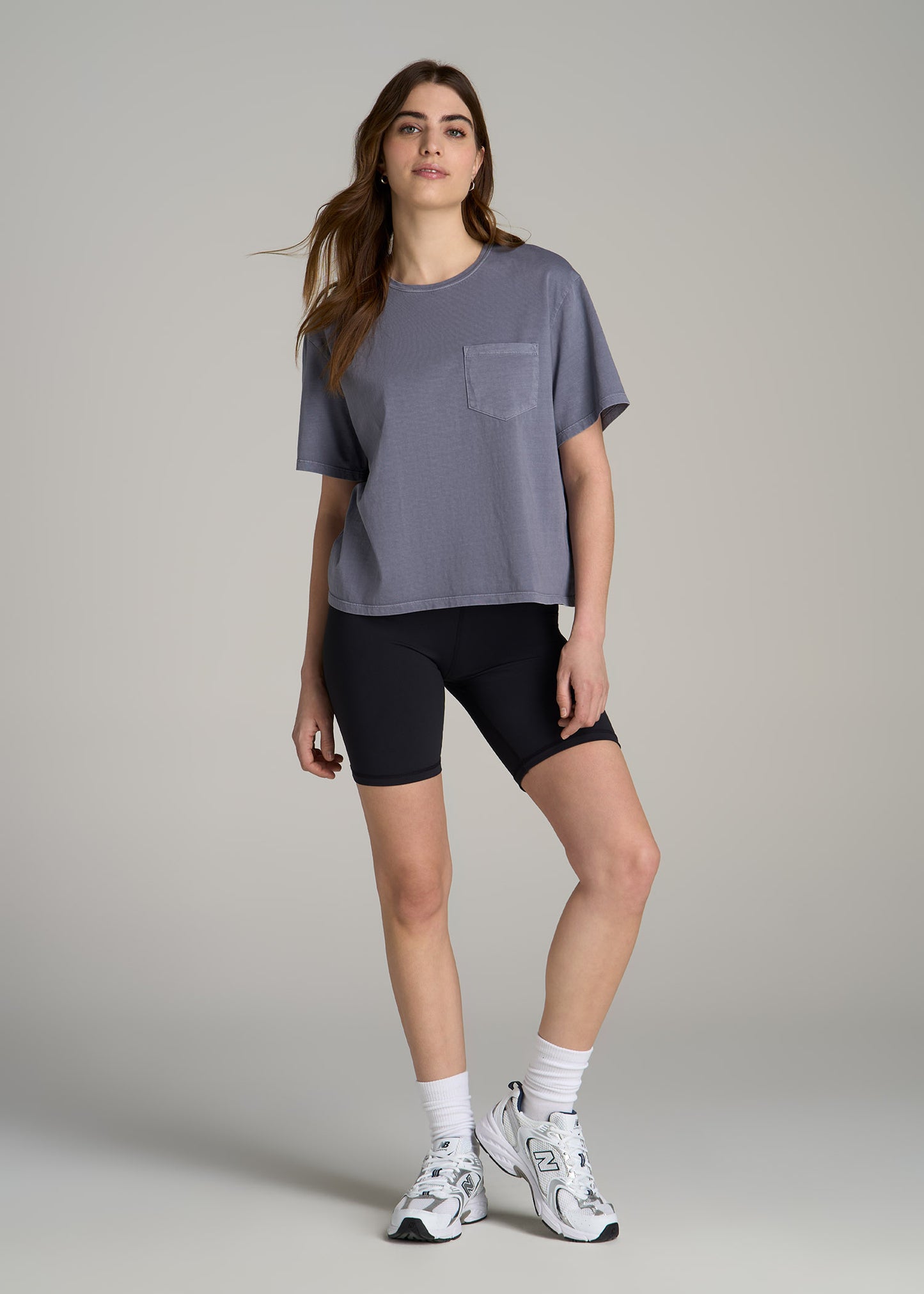 Boxy Short Sleeve T-Shirt for Tall Women in Skyline Grey