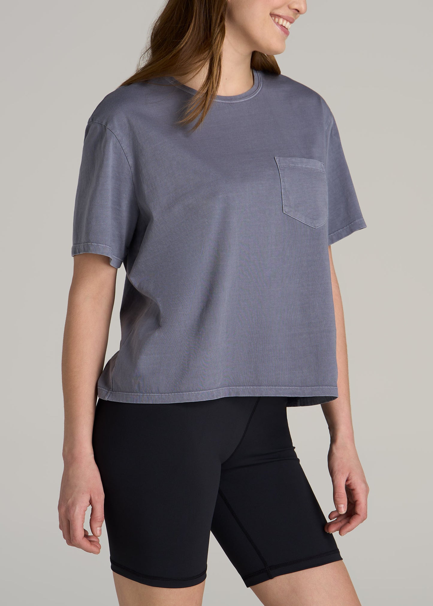 Boxy Short Sleeve T-Shirt for Tall Women in Skyline Grey