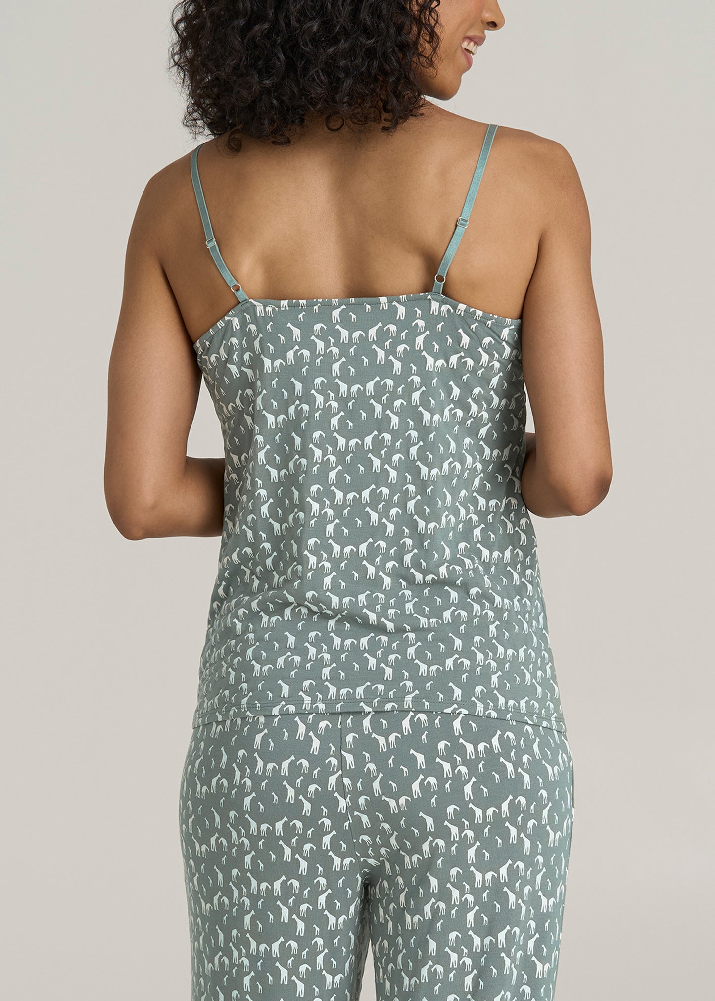 Lace Camisole Tank Top for Tall Women in Malachite Green Giraffe Print