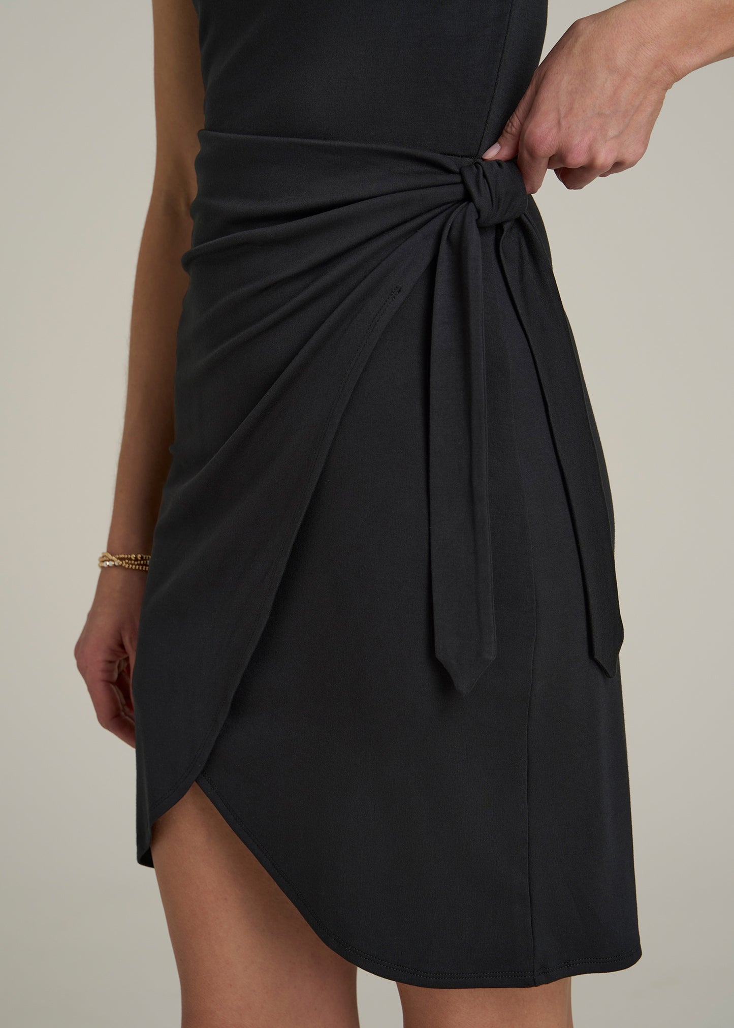 Cap Sleeve Wrap Mini Dress for Tall Women in Black