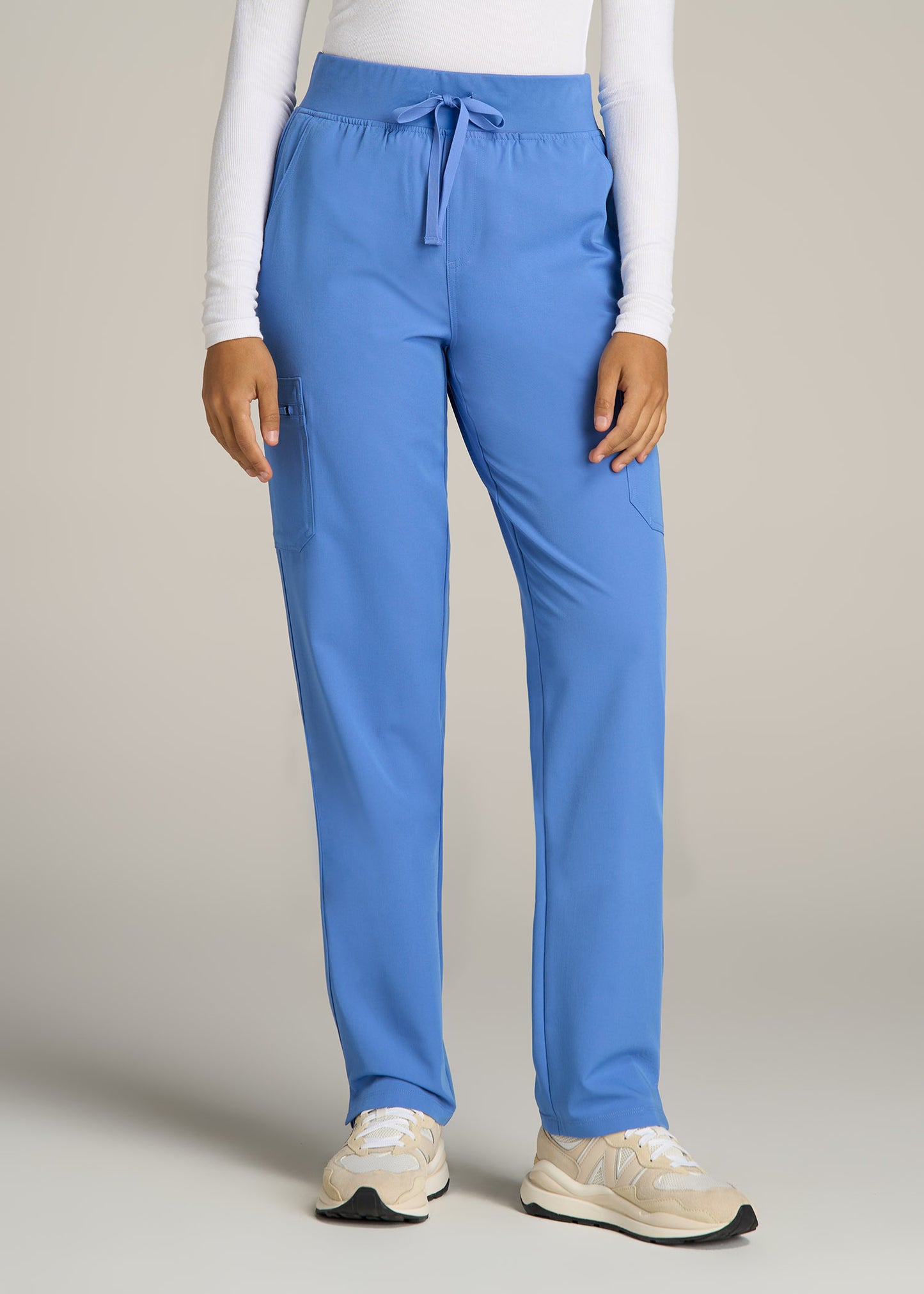 Cargo Scrub Pants for Tall Women in Deep Sky Blue