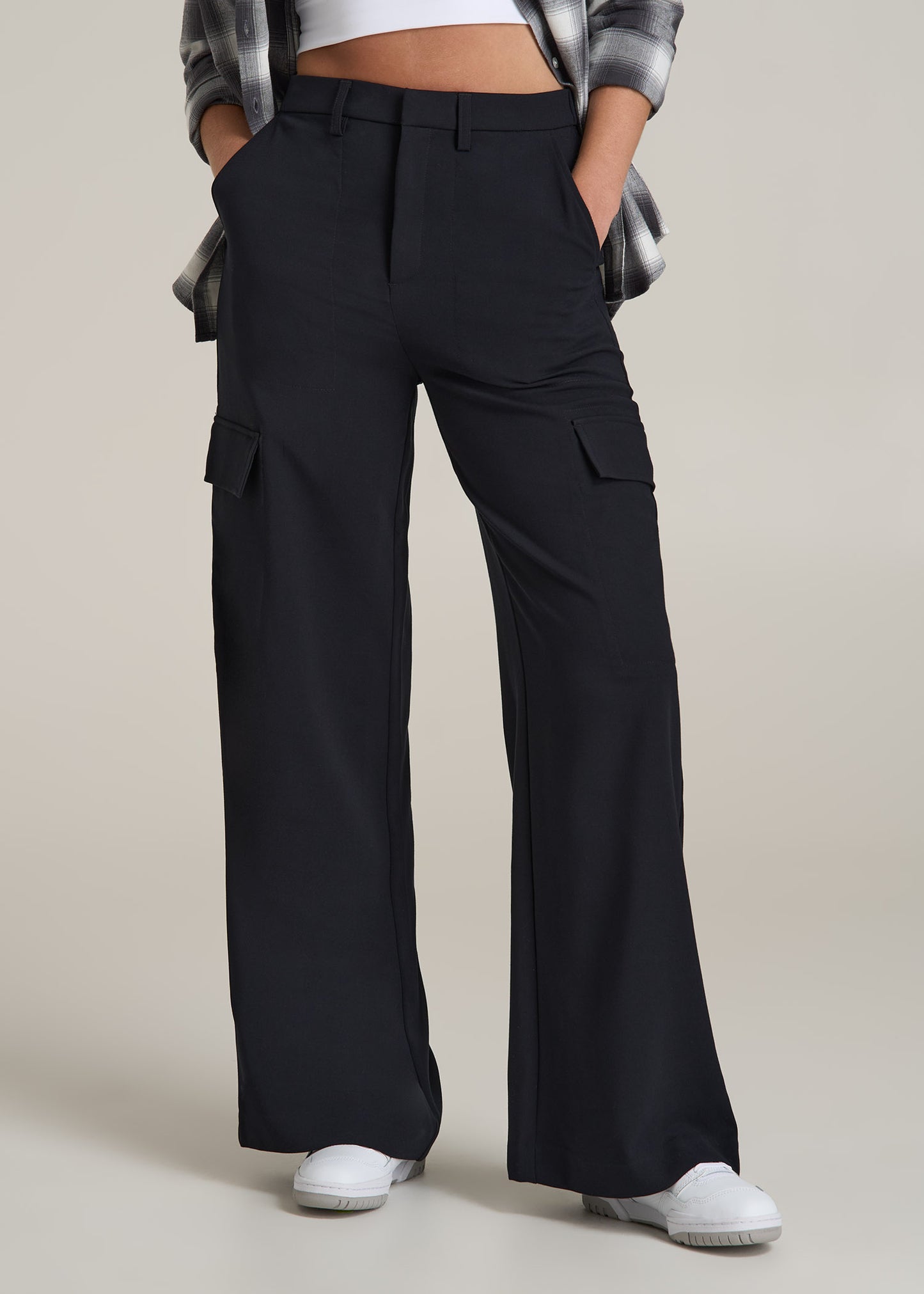 Cargo Wide Leg Dress Pants for Tall Women in Black