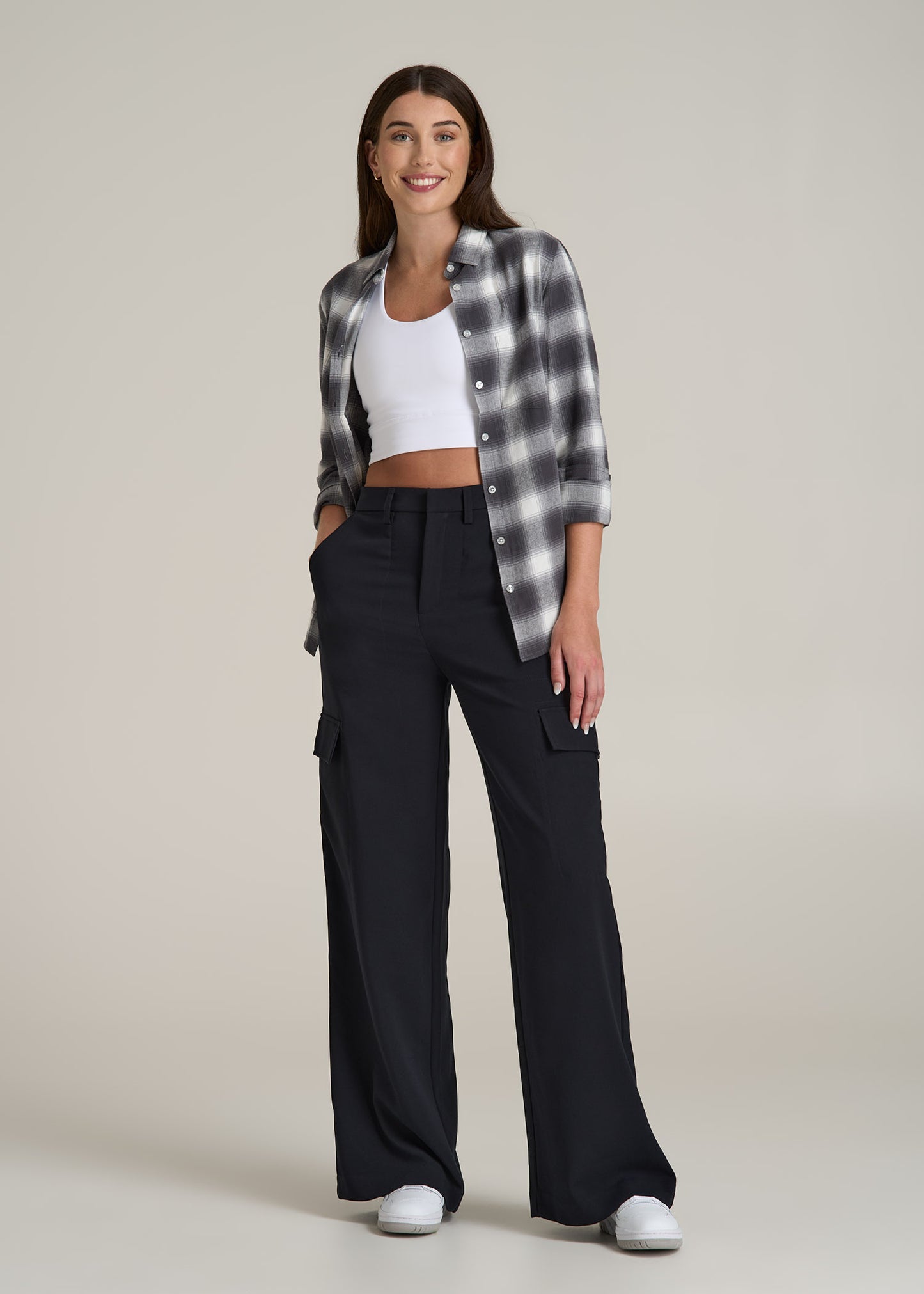 Cargo Wide Leg Dress Pants for Tall Women in Black