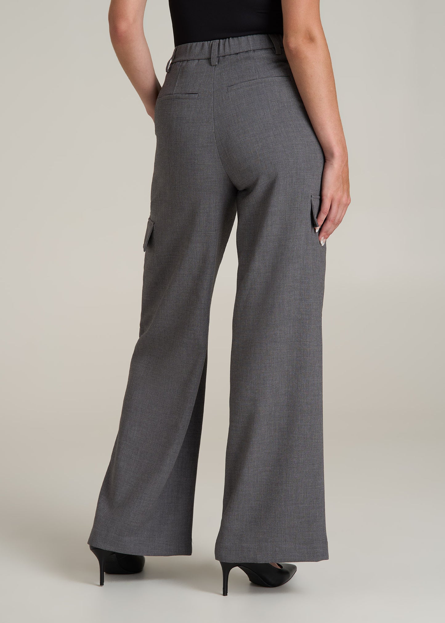 Cargo Wide Leg Dress Pants for Tall Women in Graphic Charcoal