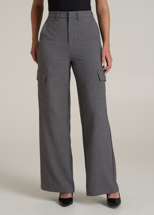 Cargo Wide Leg Dress Pants for Tall Women in Graphic Charcoal