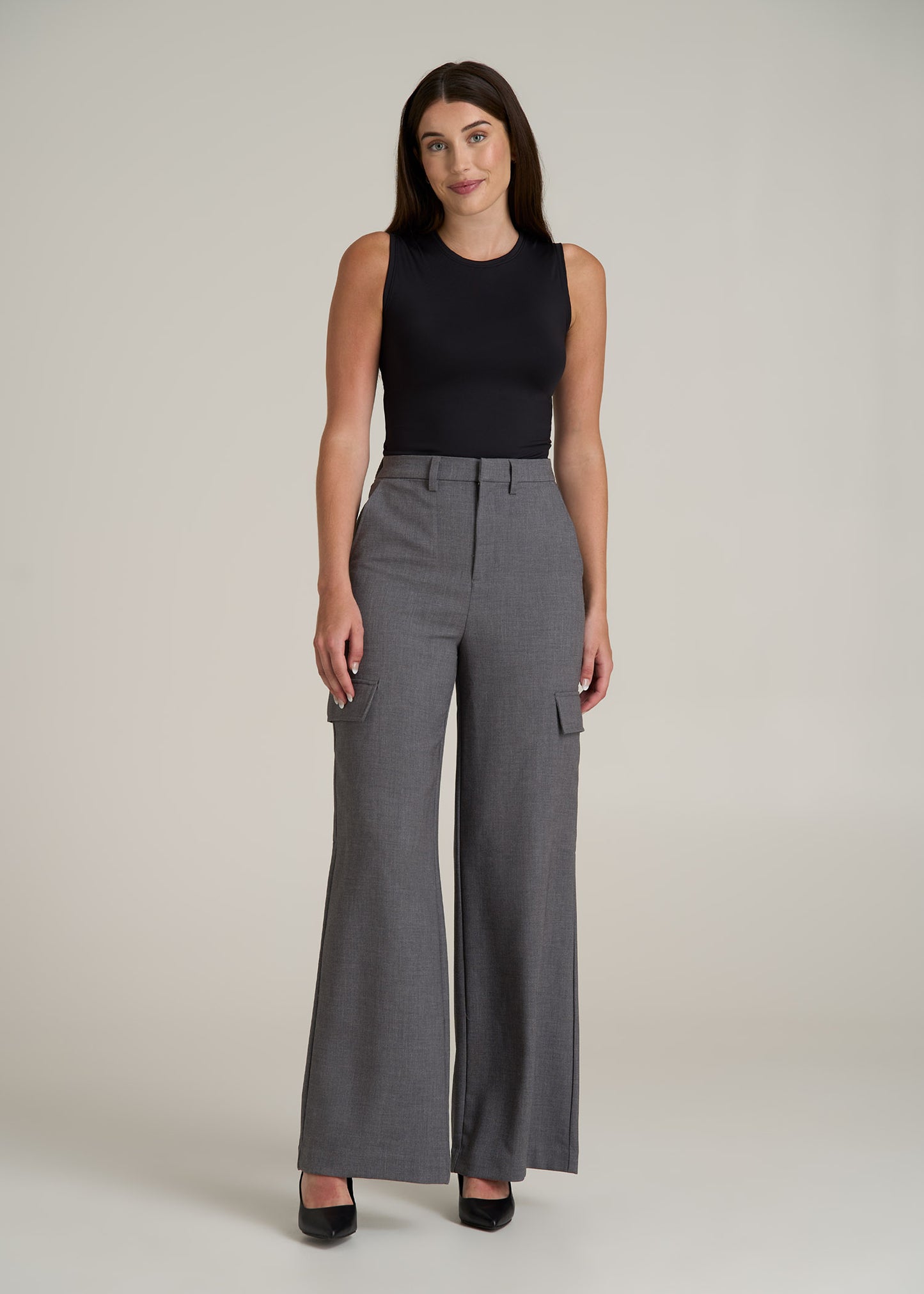 Cargo Wide Leg Dress Pants for Tall Women in Graphic Charcoal