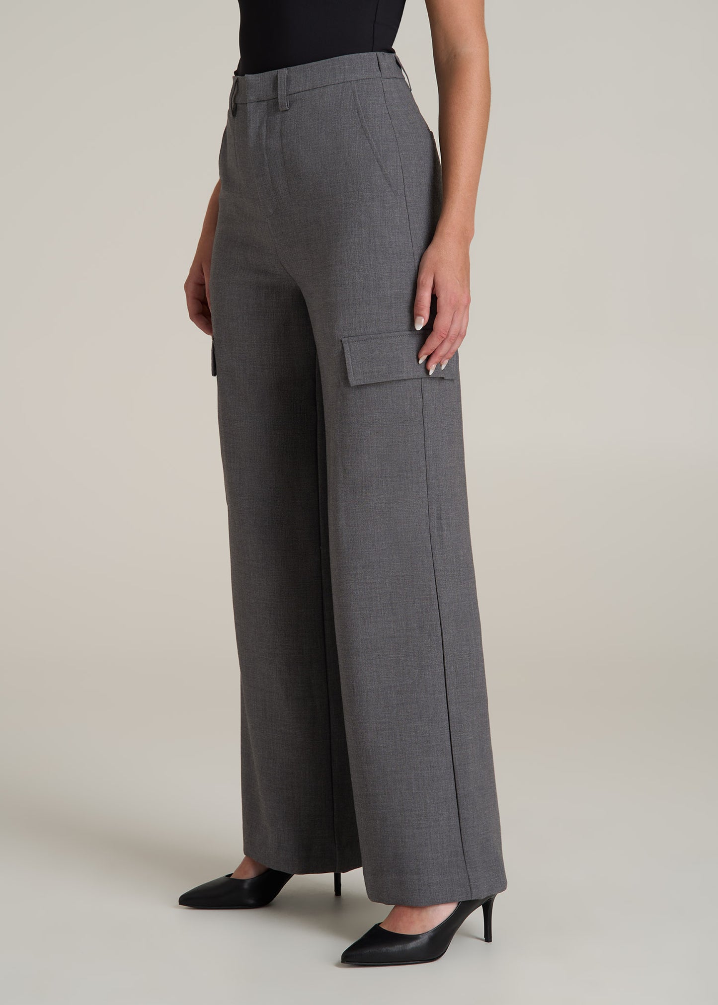 Cargo Wide Leg Dress Pants for Tall Women in Graphic Charcoal