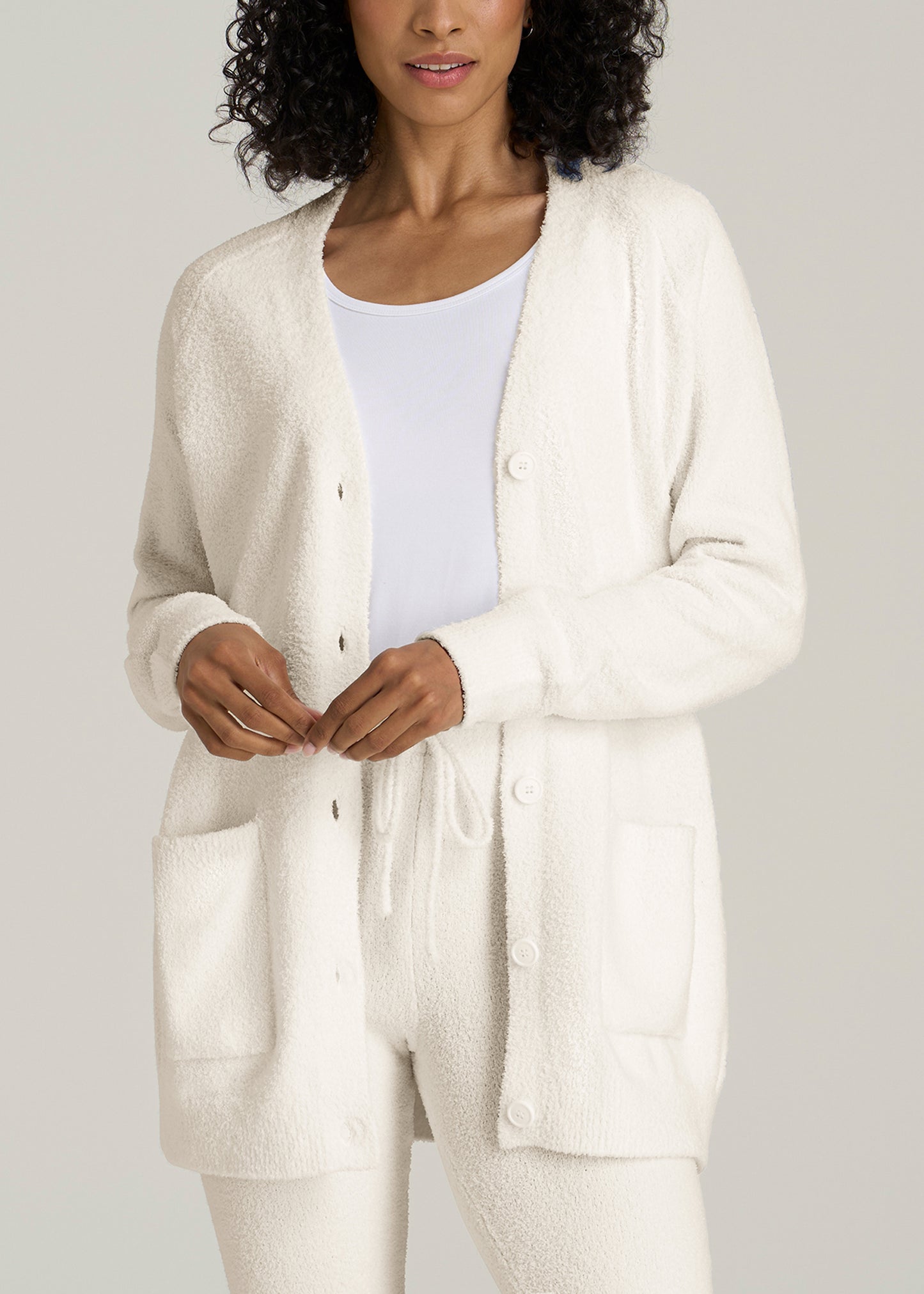 Chenille Cardigan for Tall Women in White Alyssum