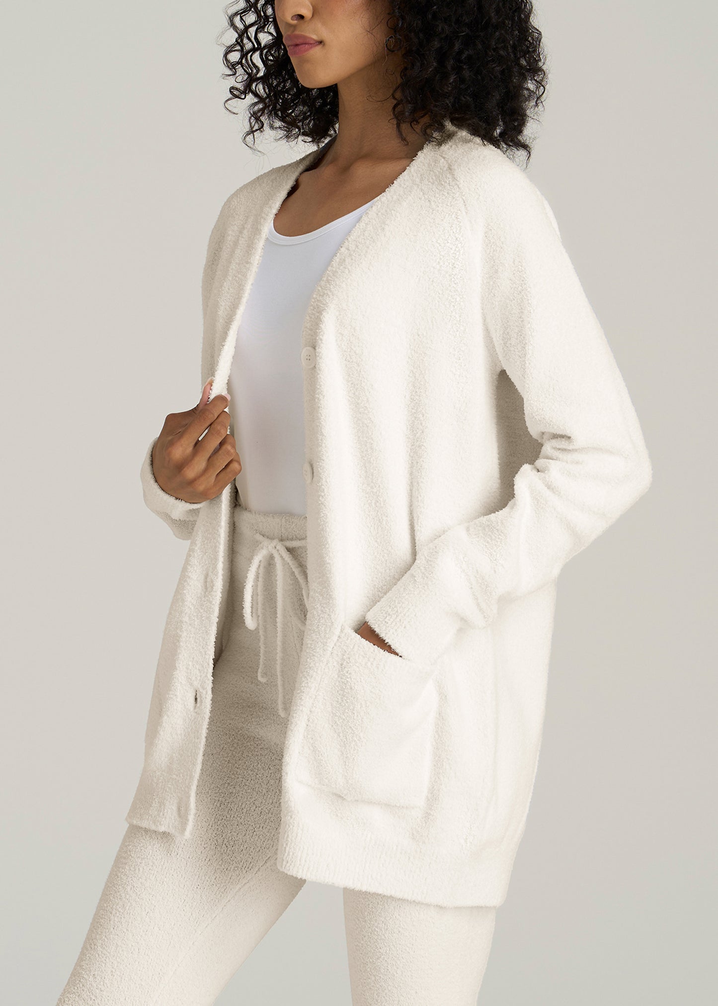 Chenille Cardigan for Tall Women in White Alyssum