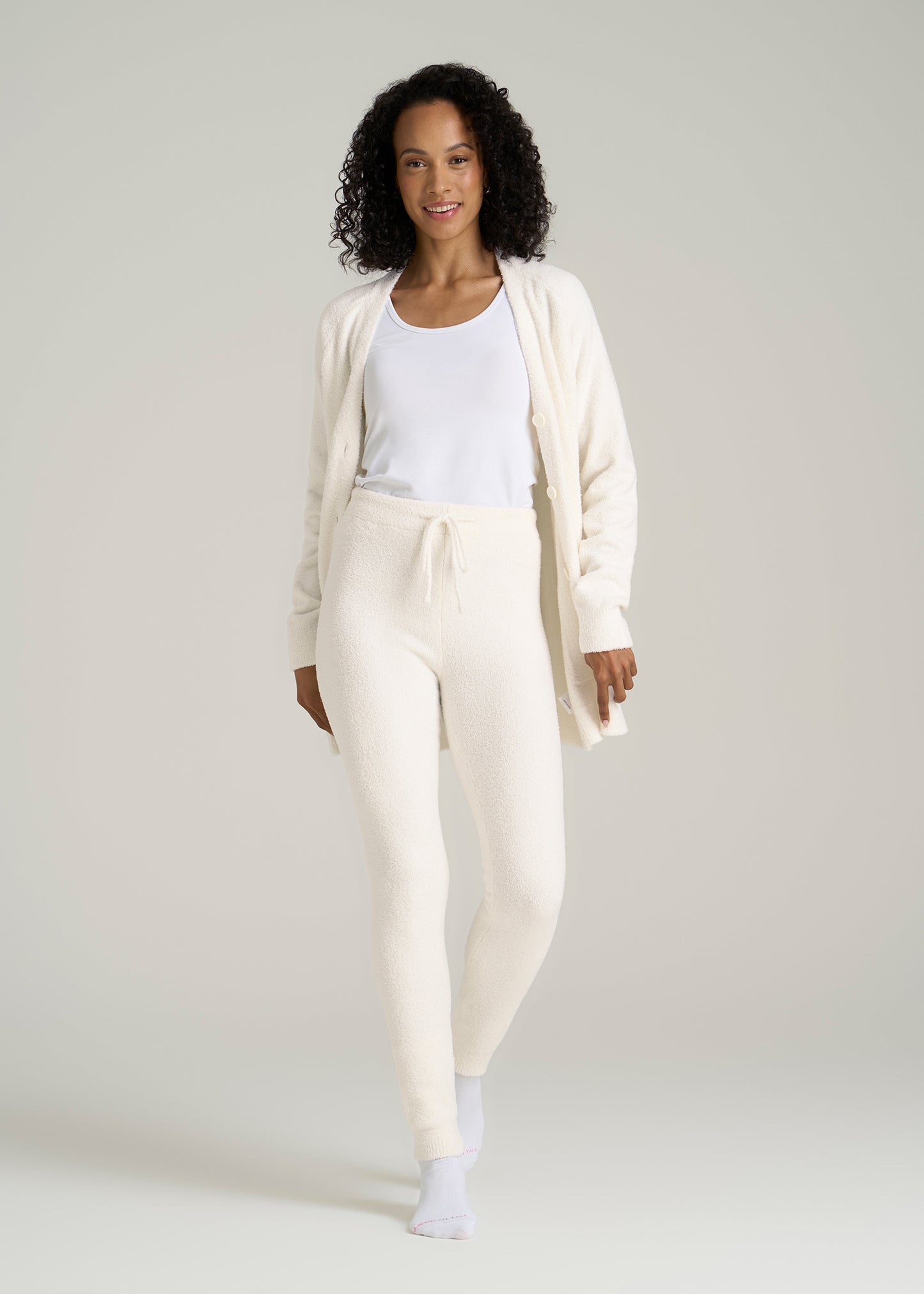 Chenille Leggings for Tall Women in White Alyssum