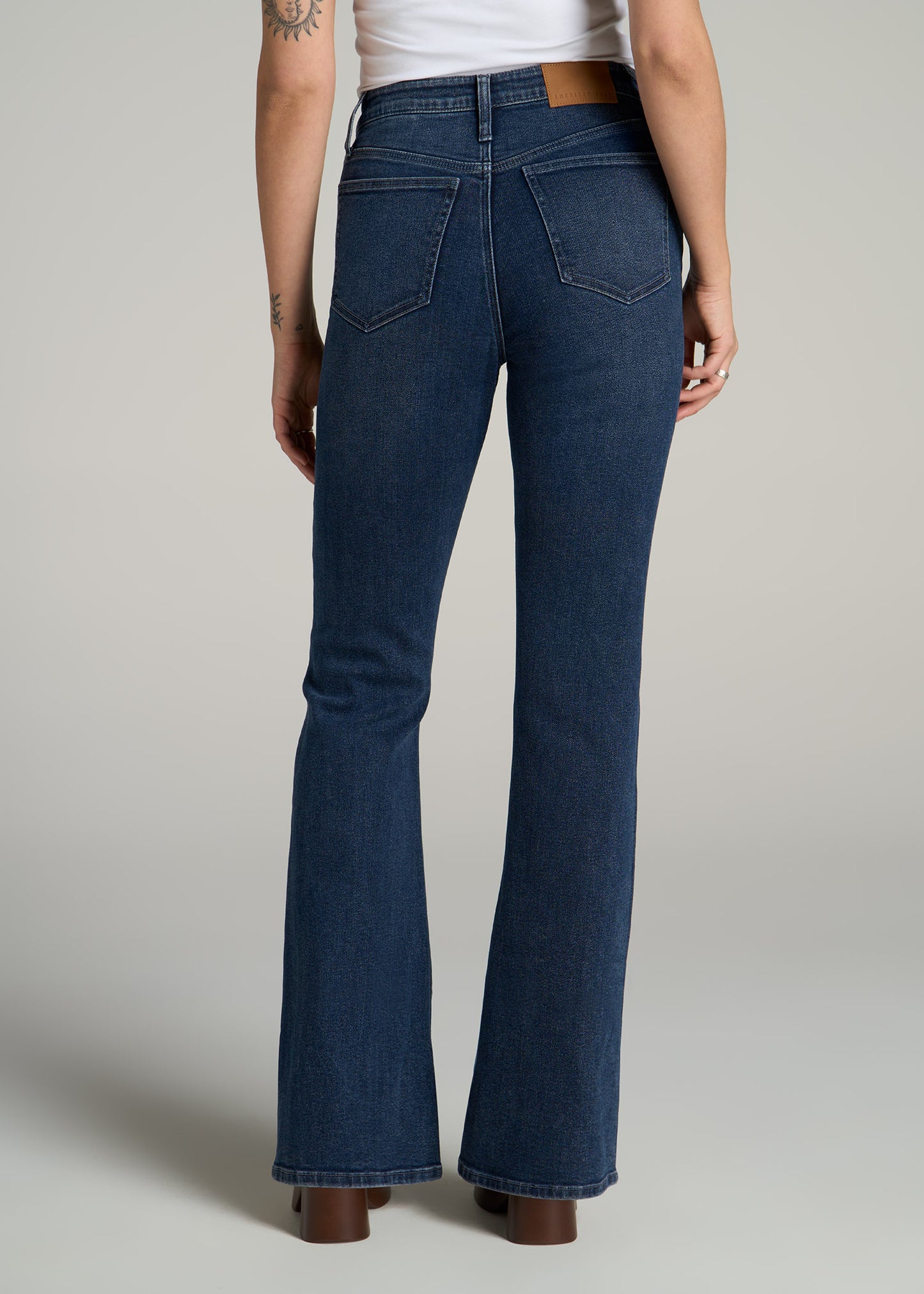 Chloe High Rise Flare Jeans for Tall Women in Faded Dark Indigo