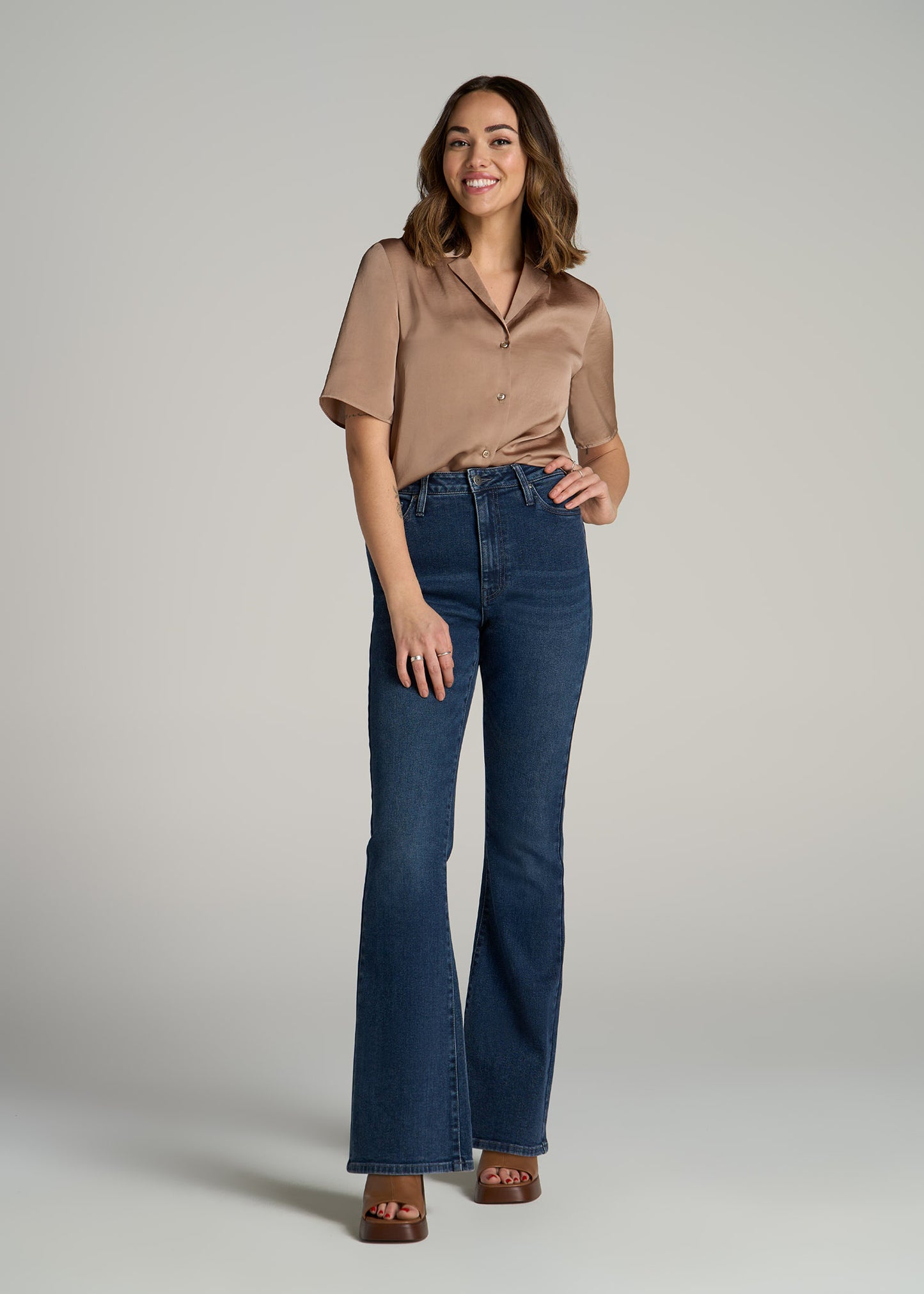 Chloe High Rise Flare Jeans for Tall Women in Faded Dark Indigo