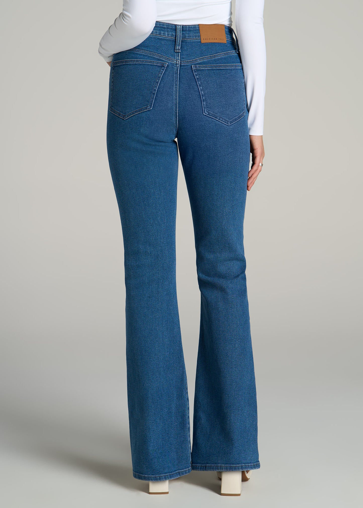 Chloe High Rise Flare Jeans for Tall Women in Washed Medium Indigo