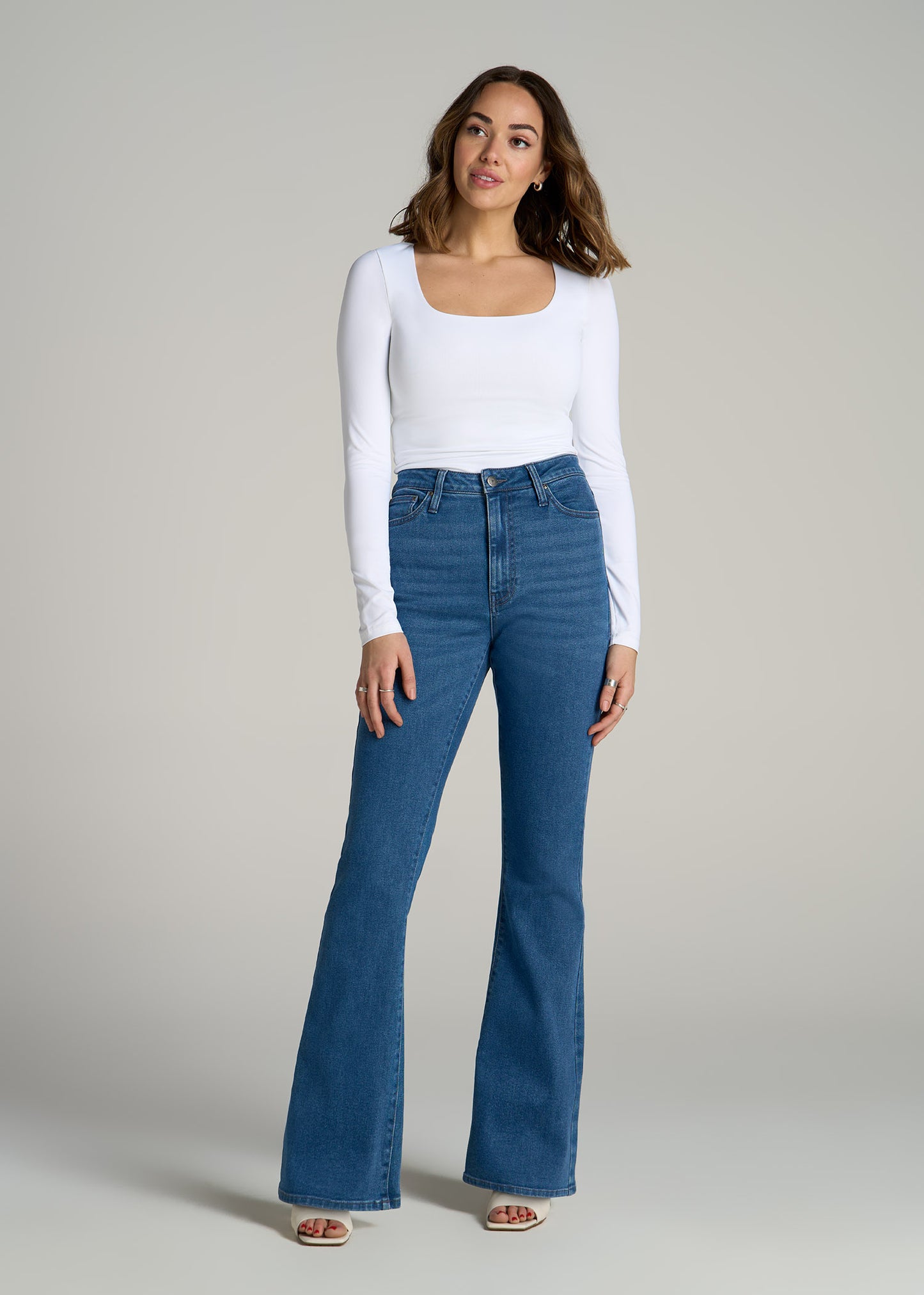 Chloe High Rise Flare Jeans for Tall Women in Washed Medium Indigo