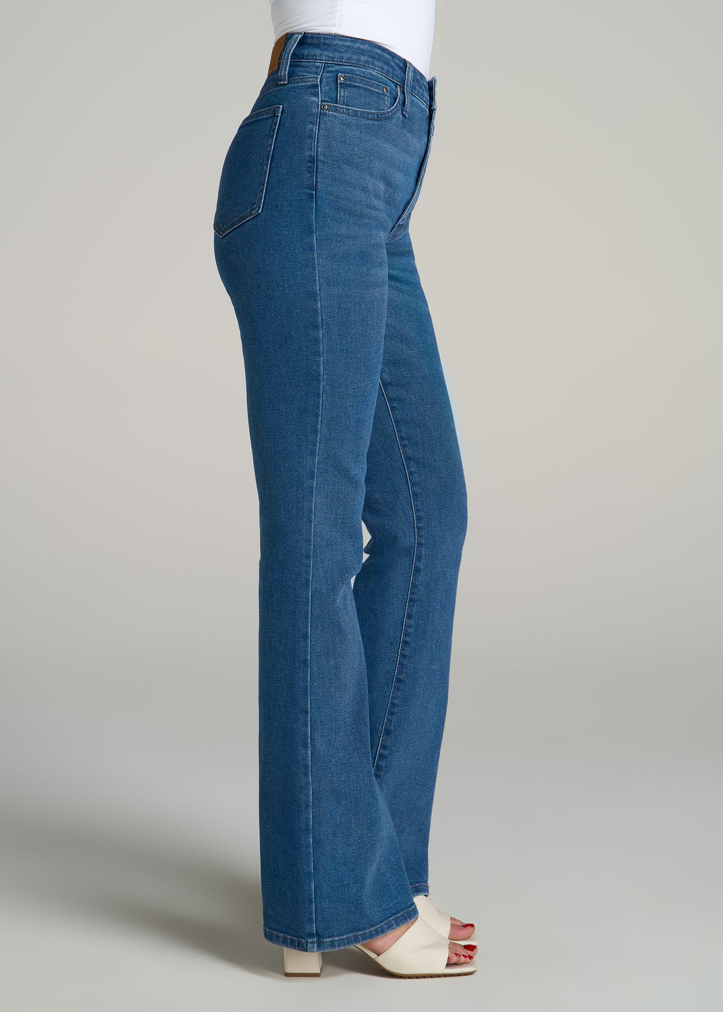 Chloe High Rise Flare Jeans for Tall Women in Washed Medium Indigo