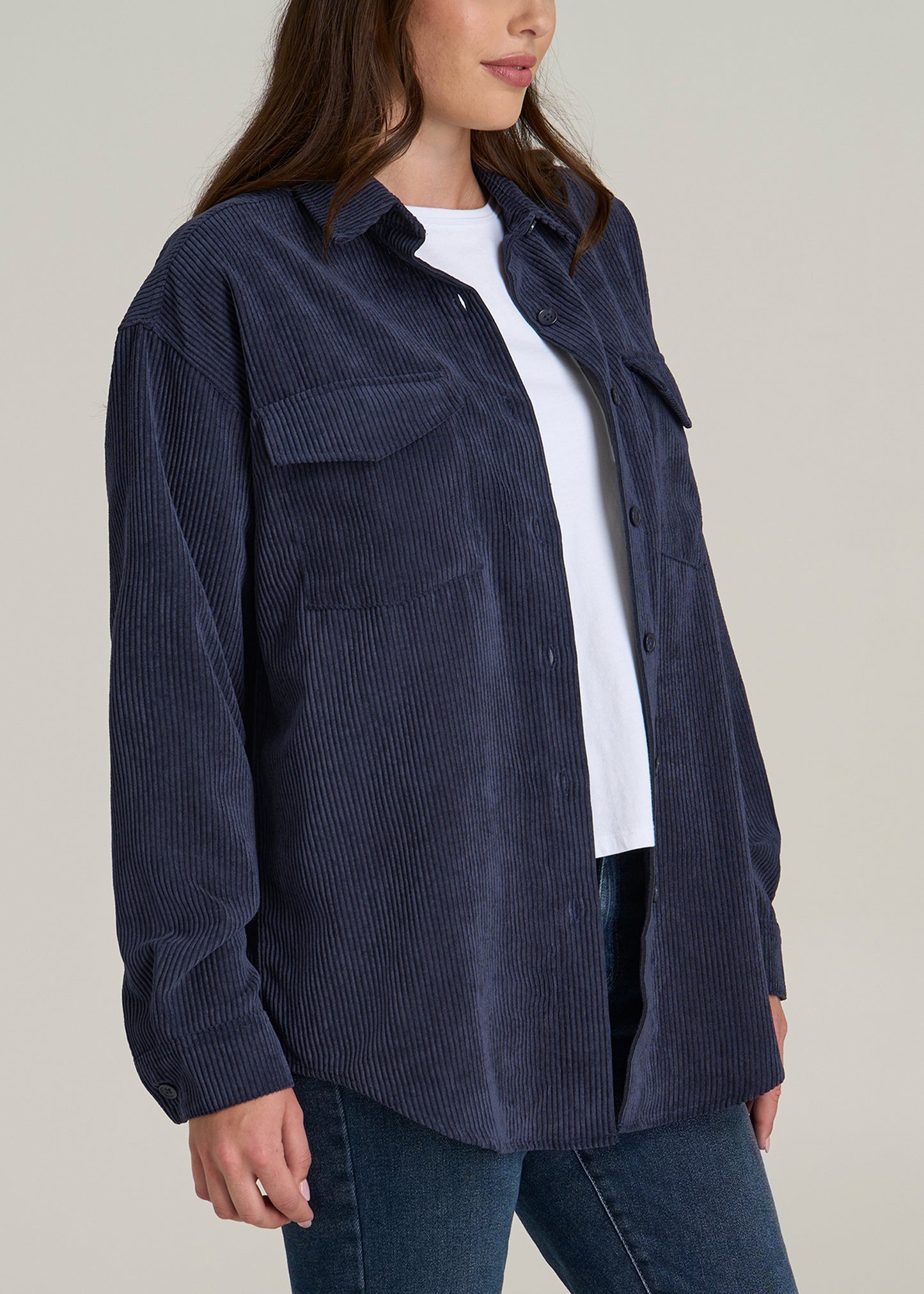 Corduroy Button Shirt for Tall Women in Navy