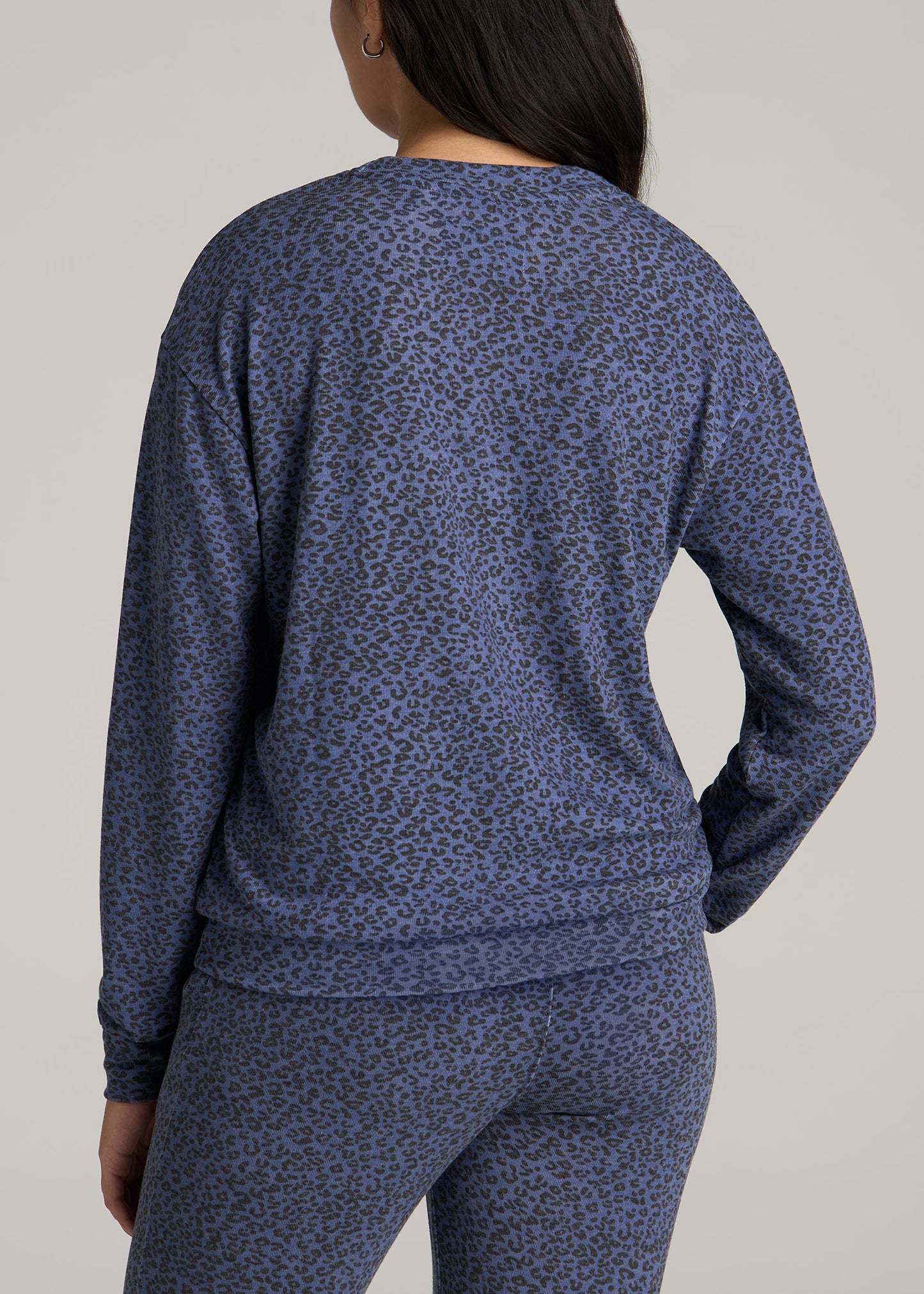 Cozy Lounge Crewneck in Navy Leopard - Tall Women's Shirts