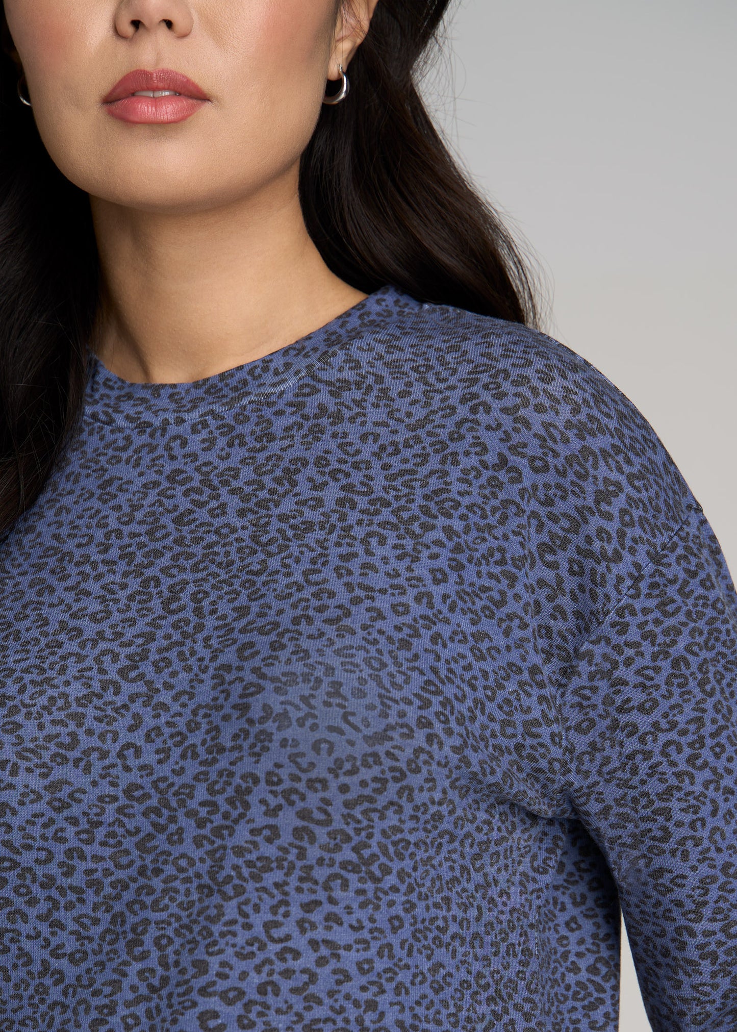 Cozy Lounge Crewneck in Navy Leopard - Tall Women's Shirts