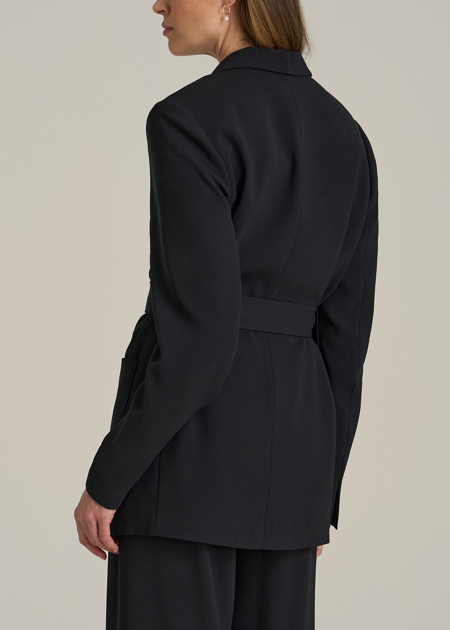 Crepe Wrap Blazer for Tall Women in Black