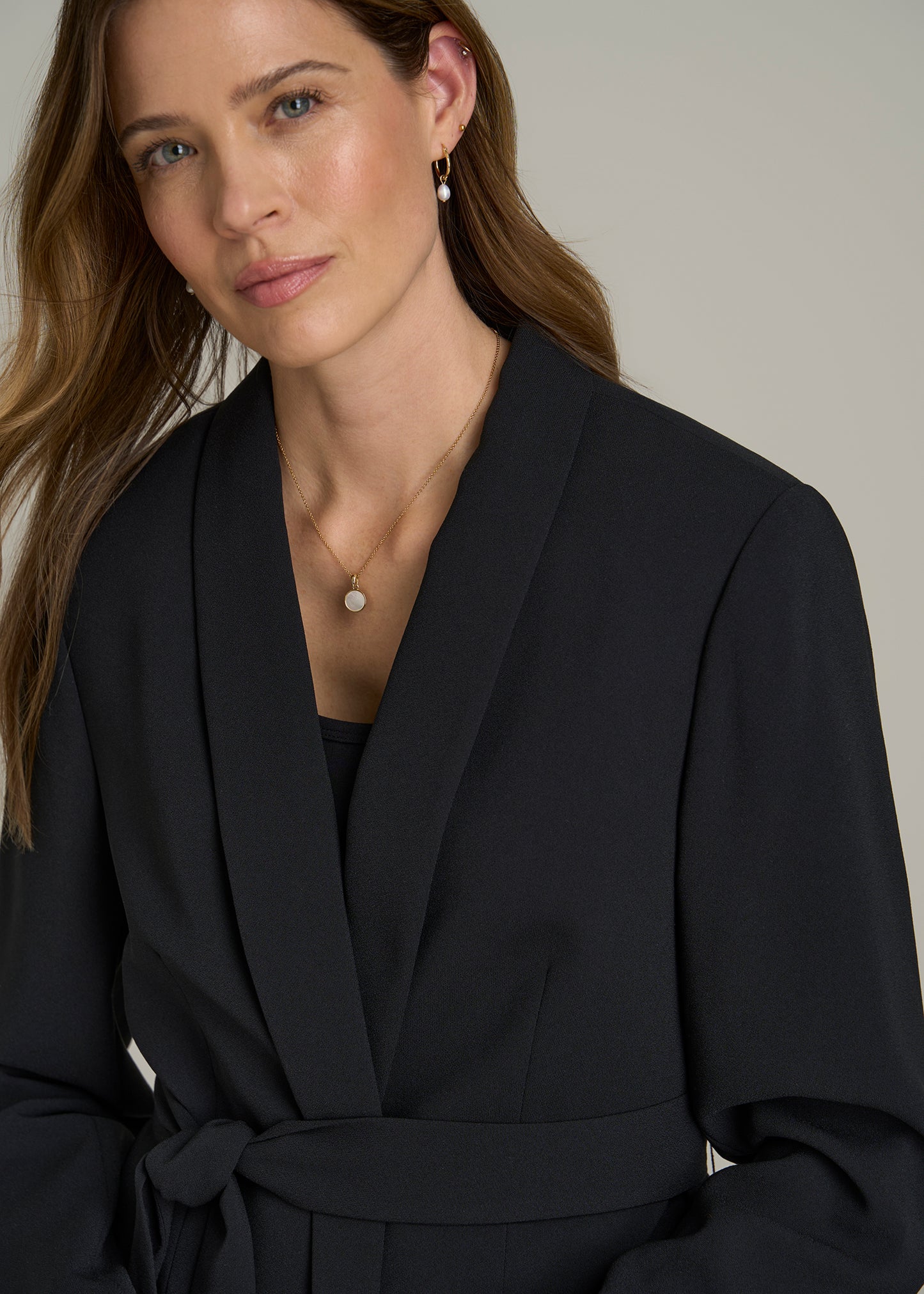 Crepe Wrap Blazer for Tall Women in Black