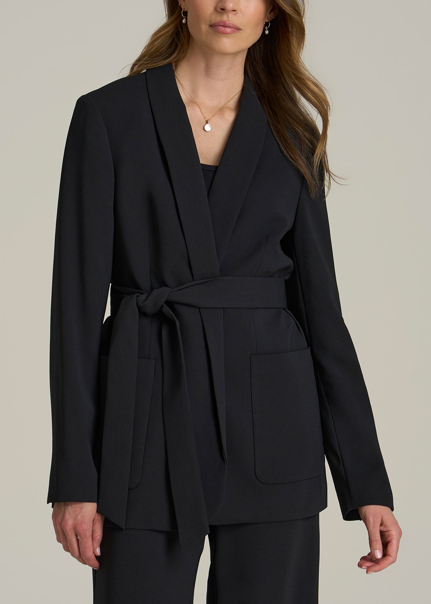 Crepe Wrap Blazer for Tall Women in Black