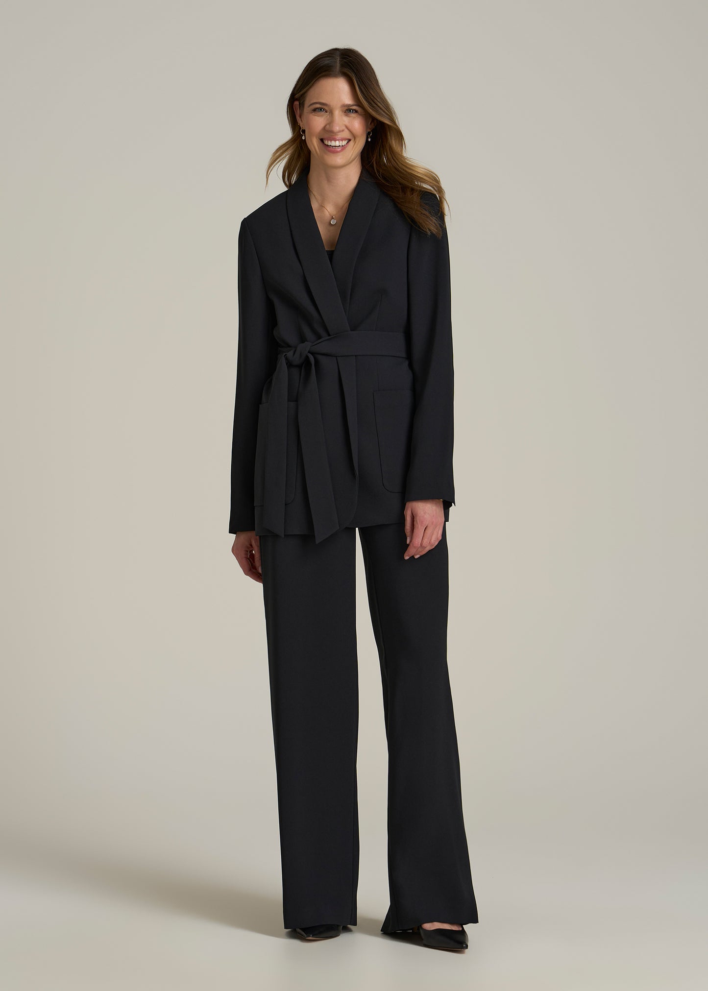 Crepe Wrap Blazer for Tall Women in Black