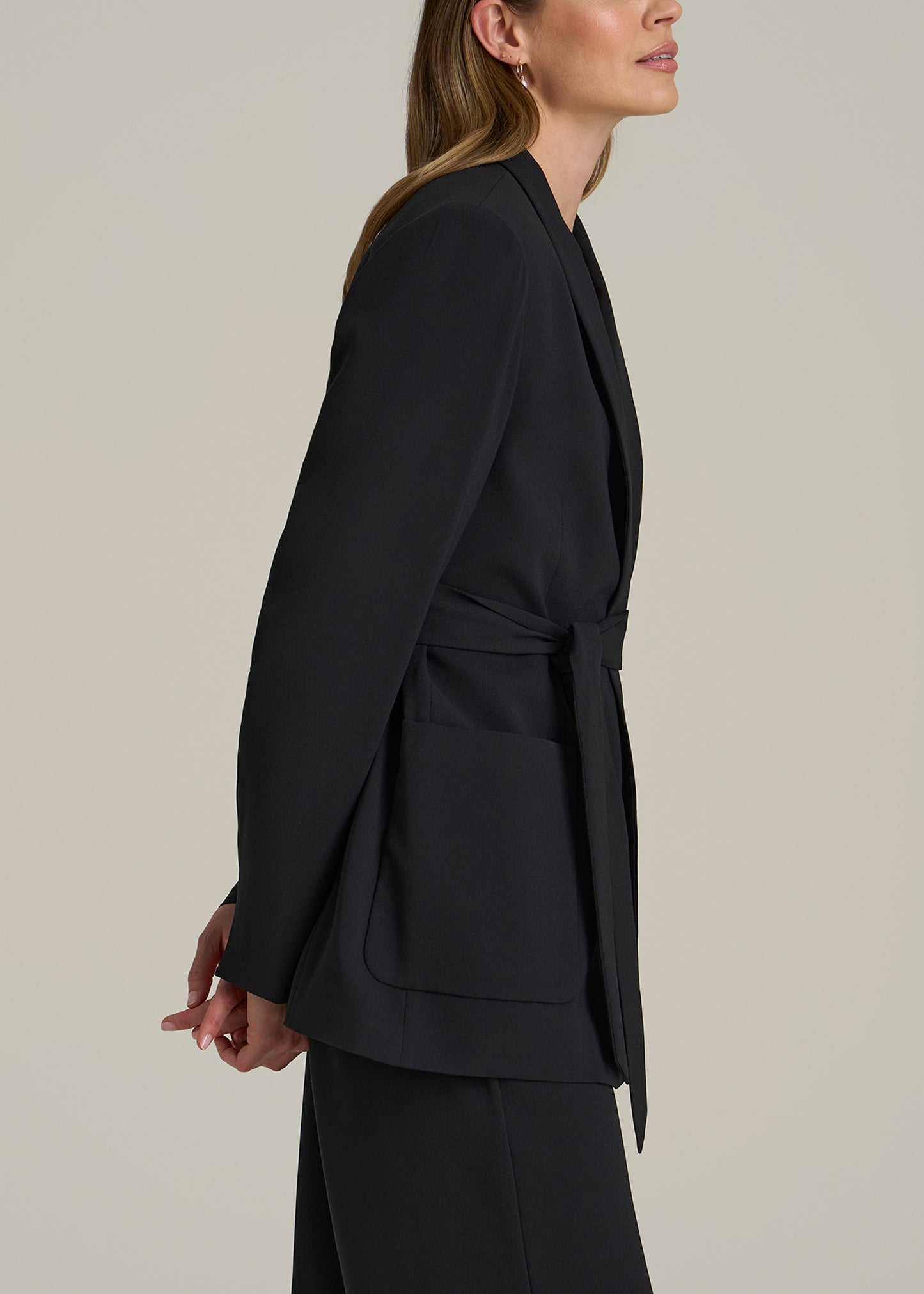 Crepe Wrap Blazer for Tall Women in Black